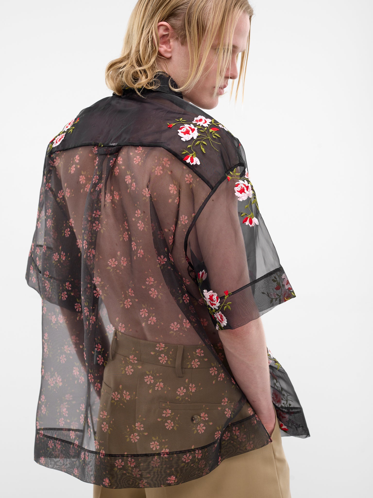 Black Sheer Floral Boxy Shirt (5414P-1305-BLACK)