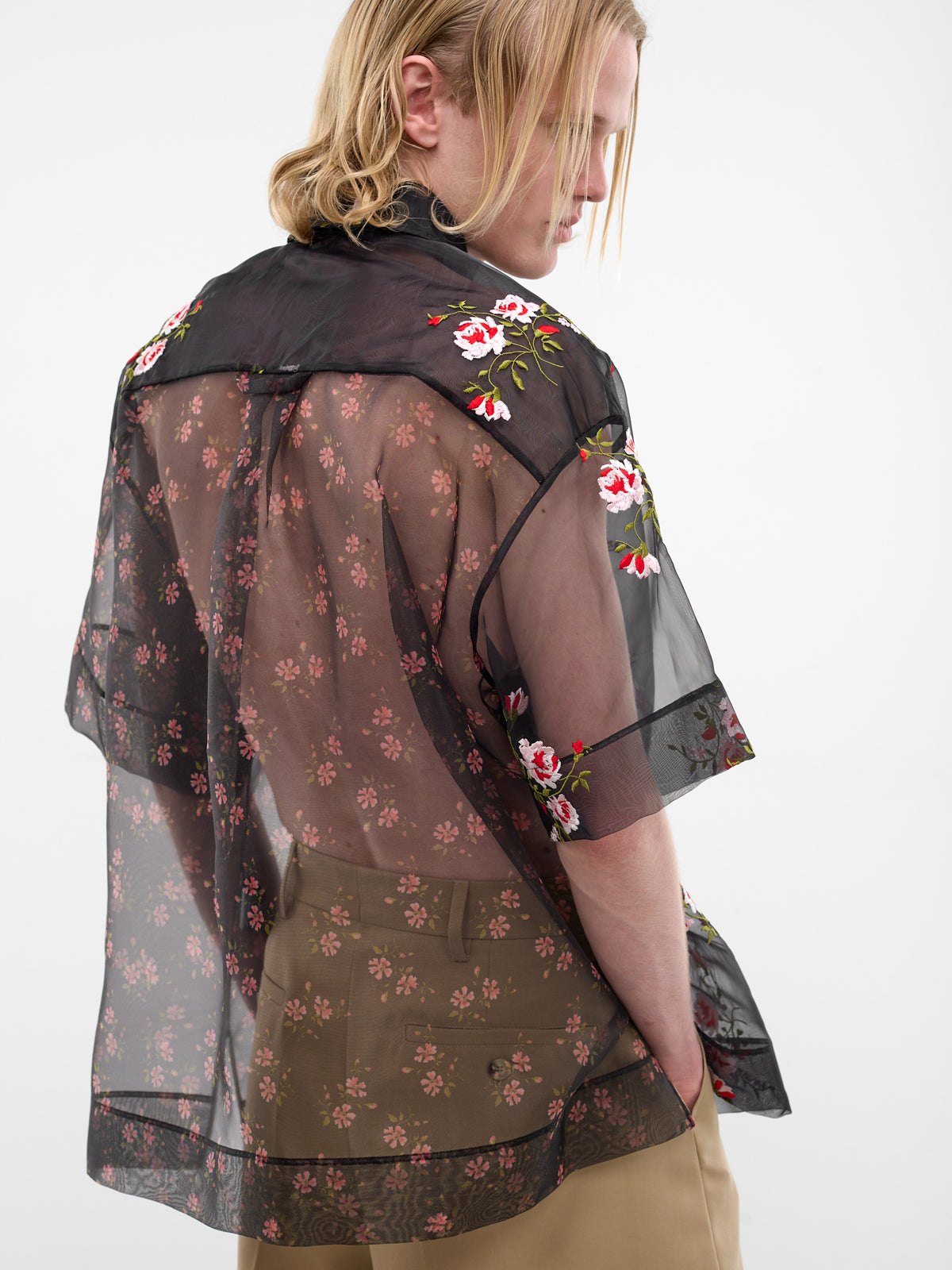 Black Sheer Floral Boxy Shirt (5414P-1305-BLACK)