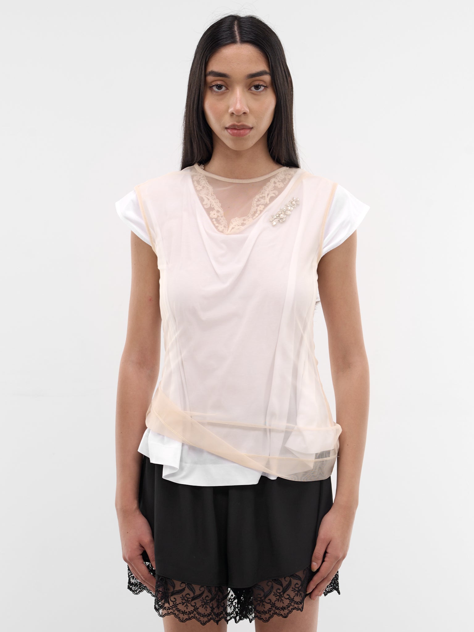 White Layered Ballet Lace Tee (5415B-0553-WHITE-NUDE-PEARL-CL)
