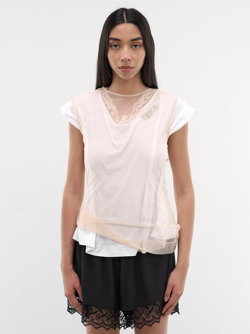 White Layered Ballet Lace Tee (5415B-0553-WHITE-NUDE-PEARL-CL)
