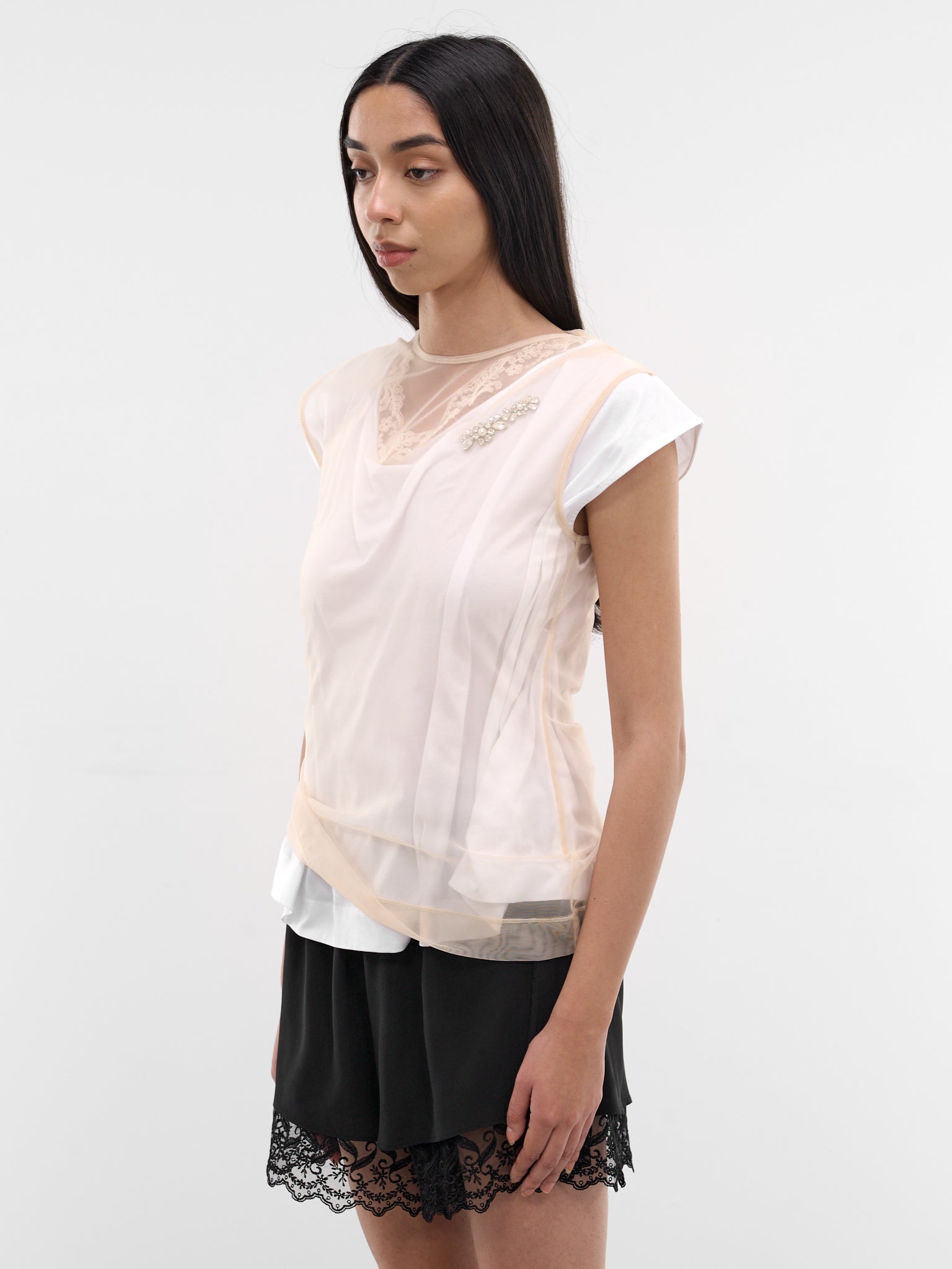 White Layered Ballet Lace Tee (5415B-0553-WHITE-NUDE-PEARL-CL)