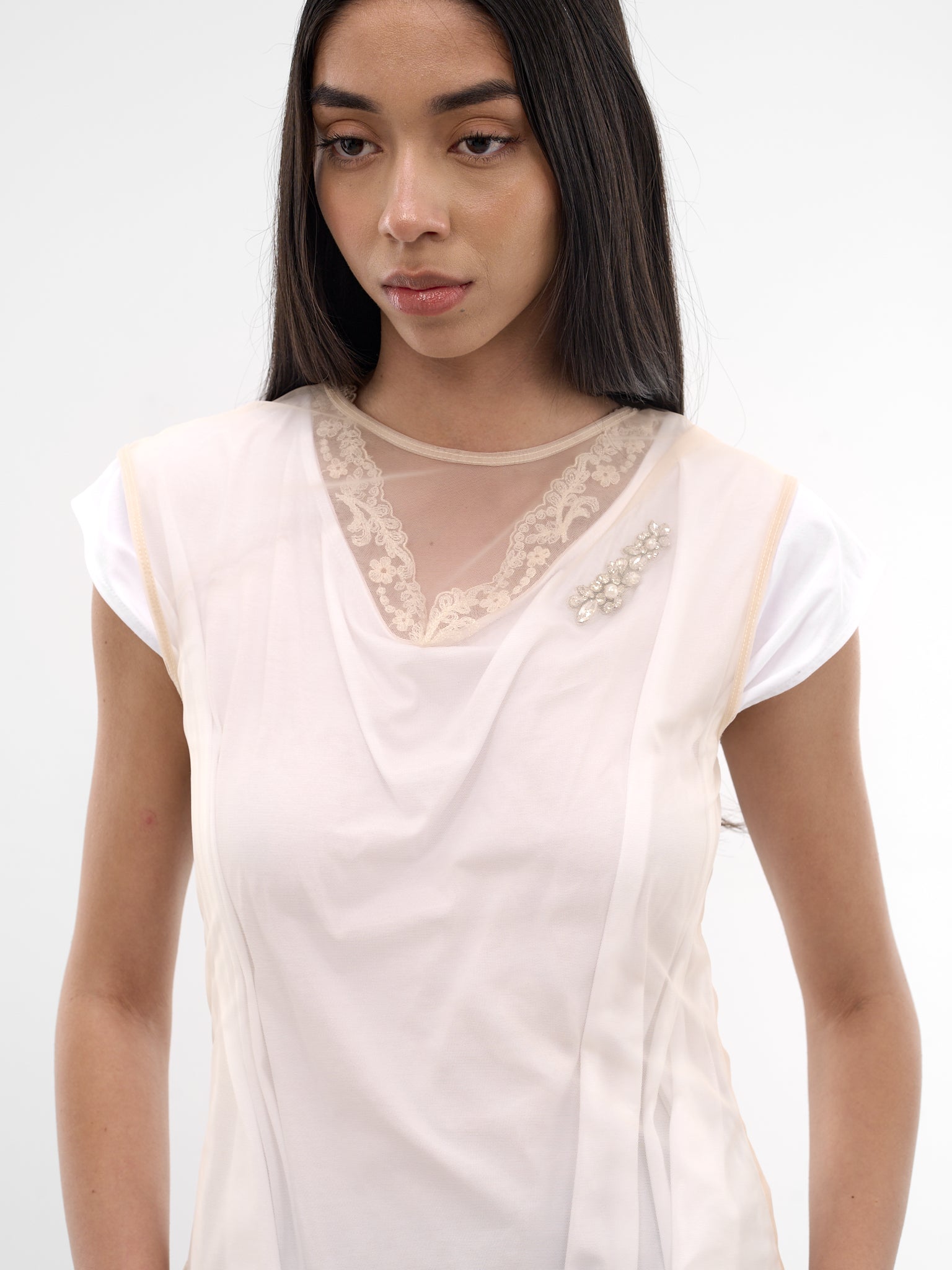 White Layered Ballet Lace Tee (5415B-0553-WHITE-NUDE-PEARL-CL)