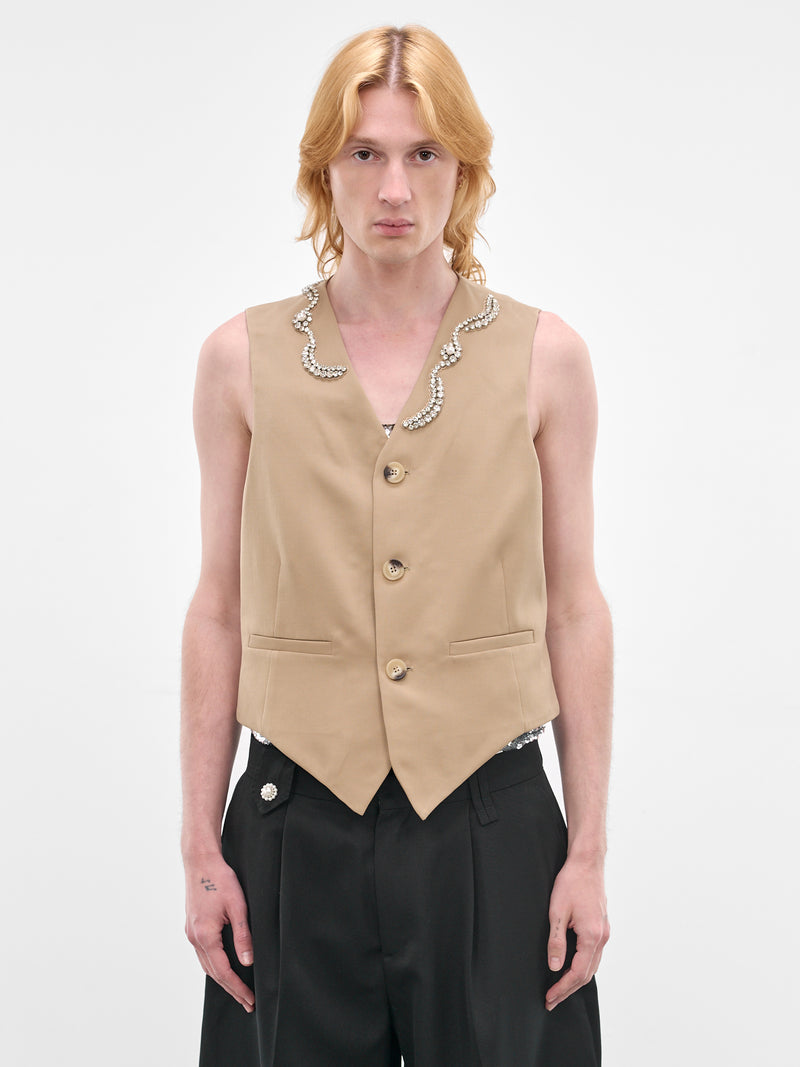 Beige Wool Tailored Bead Waistcoat (5441B-1217-SAND-PEARL-CLEAR)
