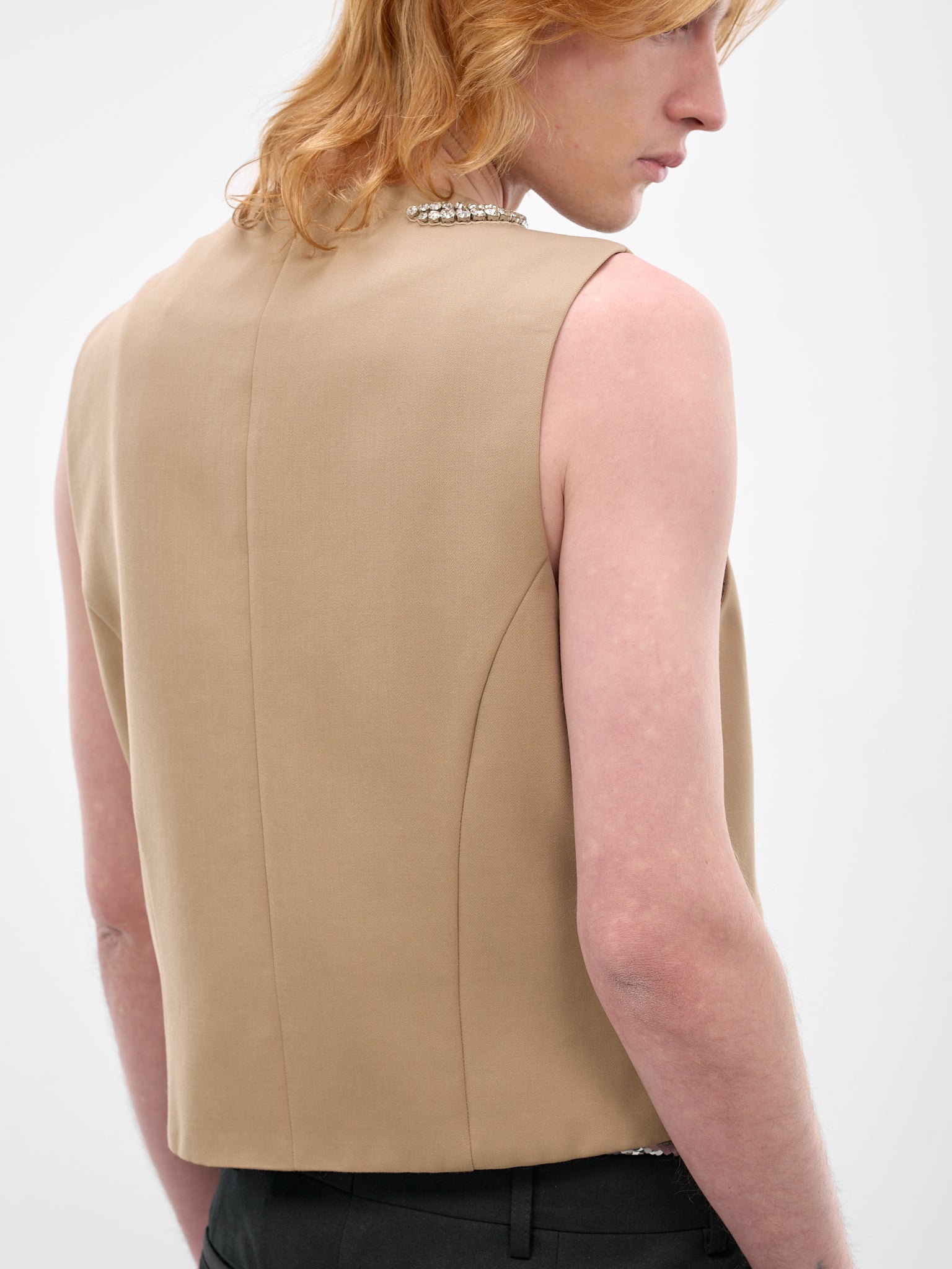 Beige Wool Tailored Bead Waistcoat (5441B-1217-SAND-PEARL-CLEAR)