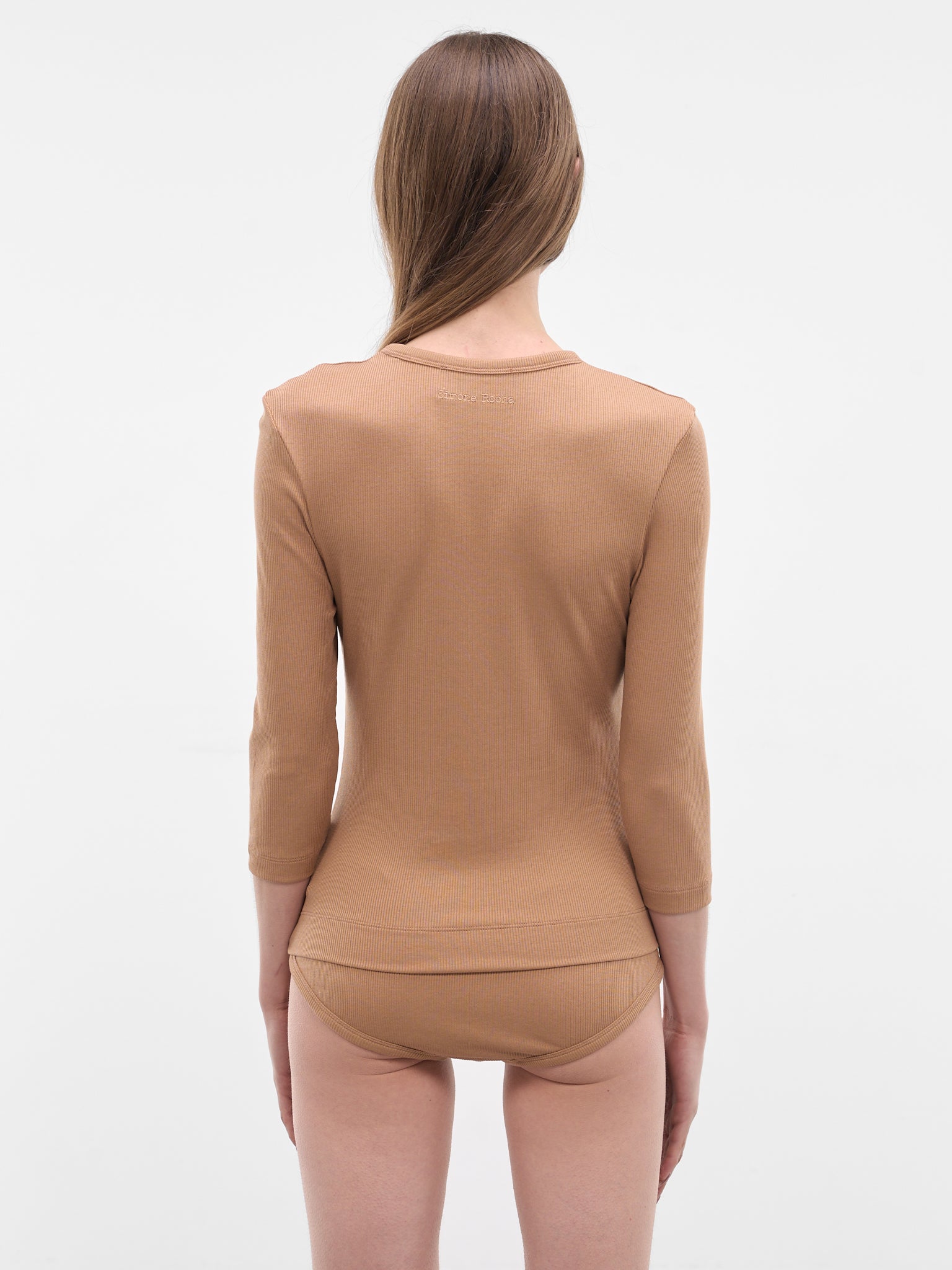 Beige Embellished Underpinnings Tee (5443B-1301-TOFFEE-PEARL-CLEAR)