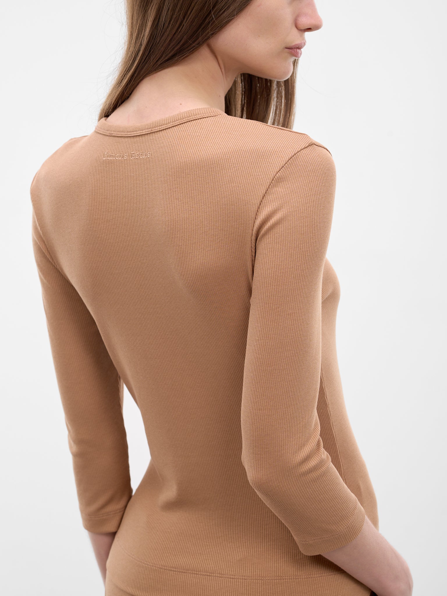 Beige Embellished Underpinnings Tee (5443B-1301-TOFFEE-PEARL-CLEAR)