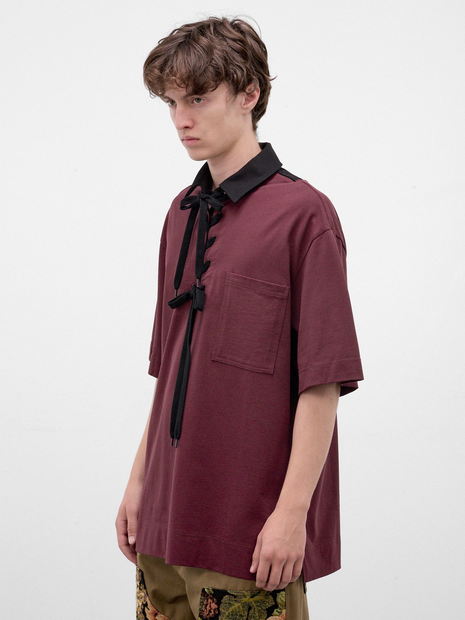 Burgundy Lace-Up Rugby Polo (5472-0562-BURGUNDY-BLACK)