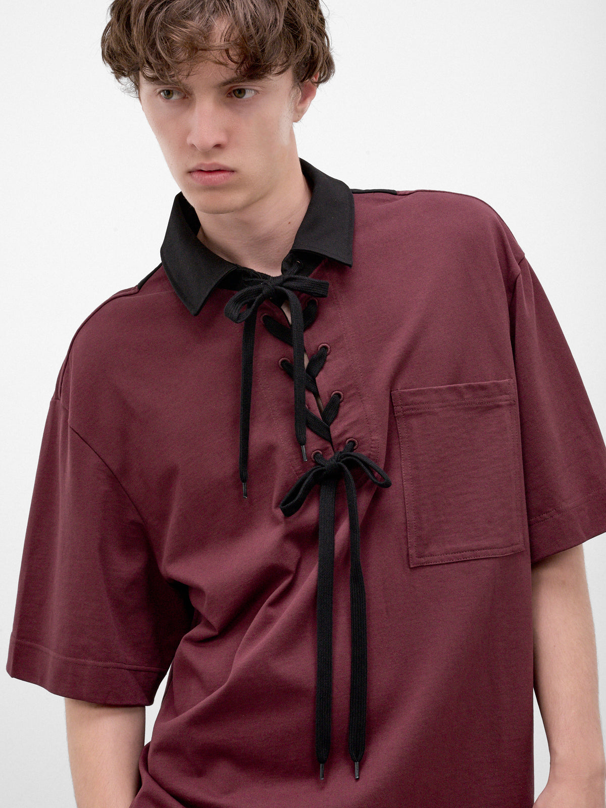 Burgundy Lace-Up Rugby Polo (5472-0562-BURGUNDY-BLACK)