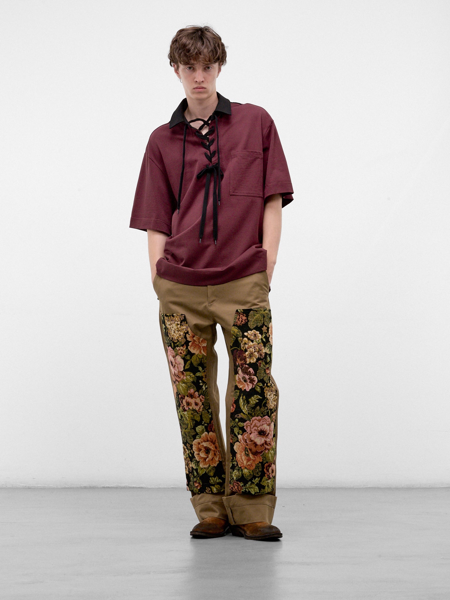 Burgundy Lace-Up Rugby Polo (5472-0562-BURGUNDY-BLACK)