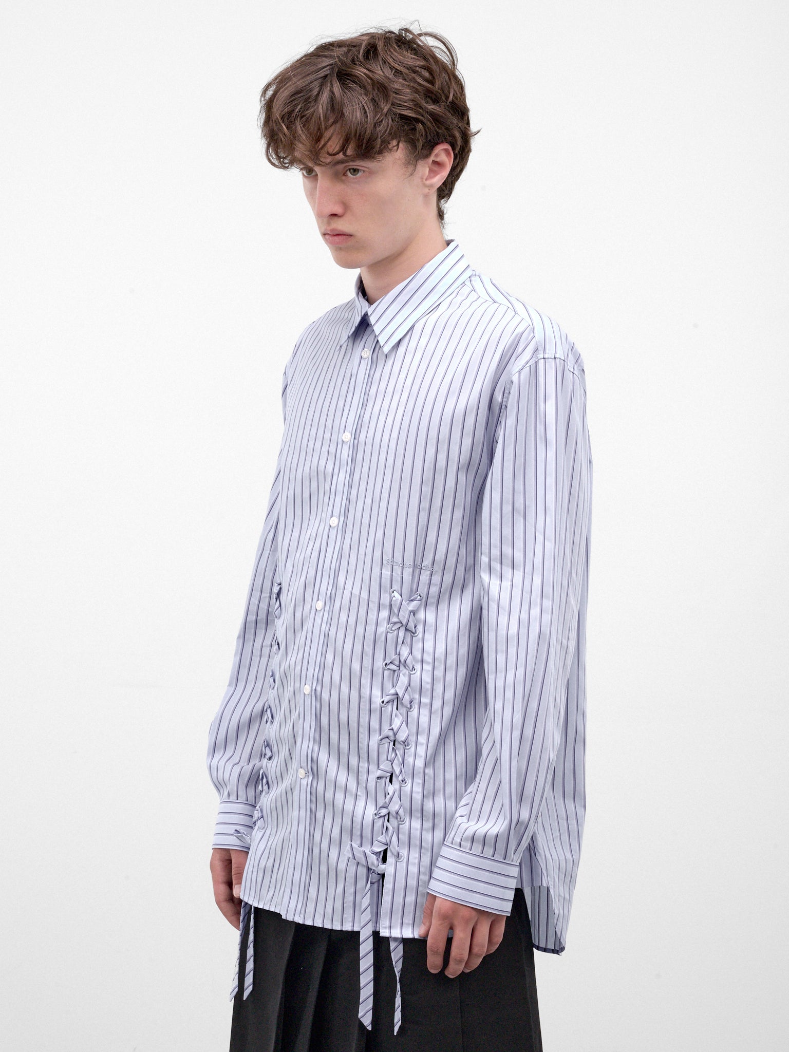 Blue Striped Poplin Lace-Up Shirt (5480-1351-PALE-BLUE)