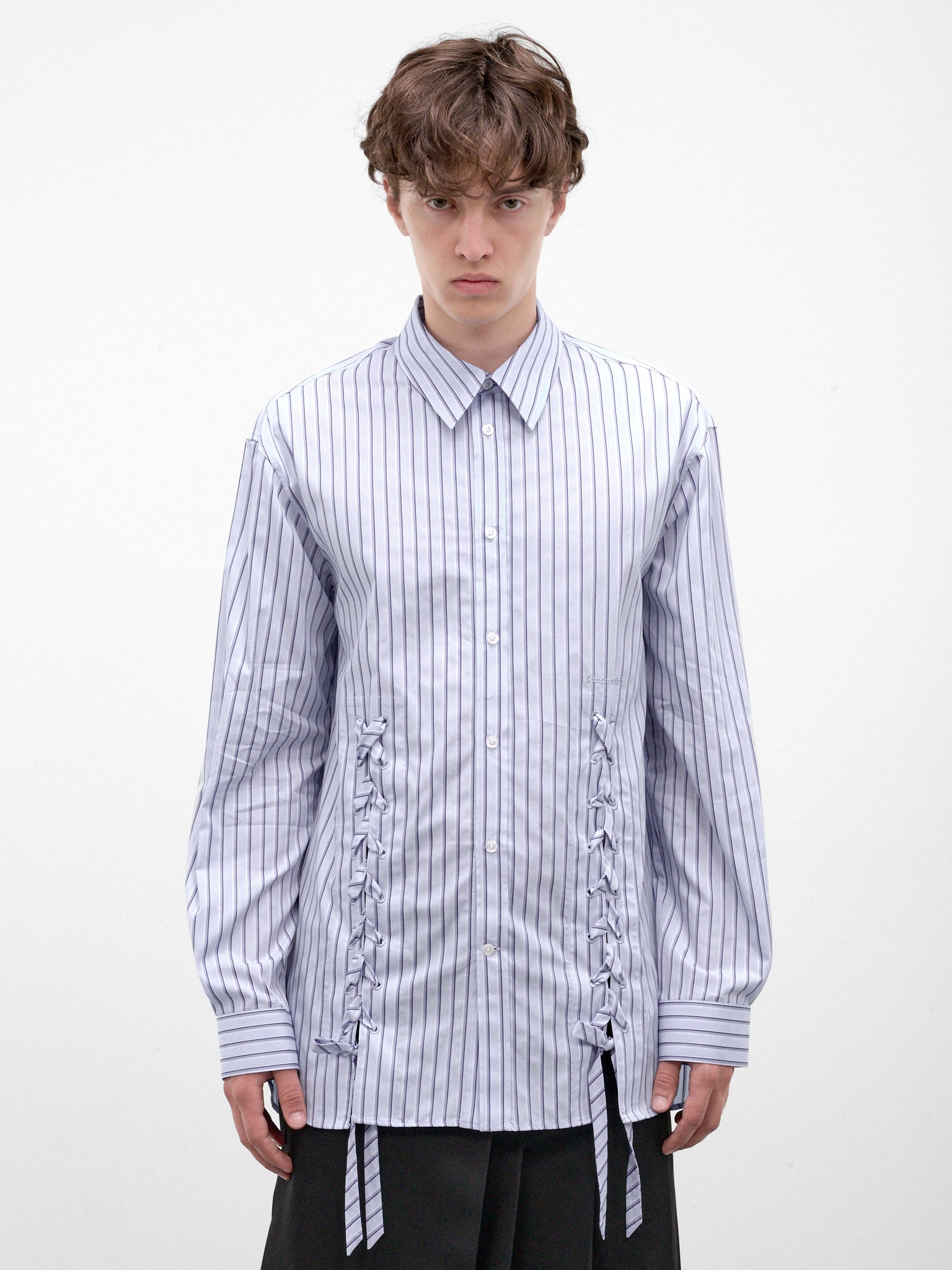 Blue Striped Poplin Lace-Up Shirt (5480-1351-PALE-BLUE)