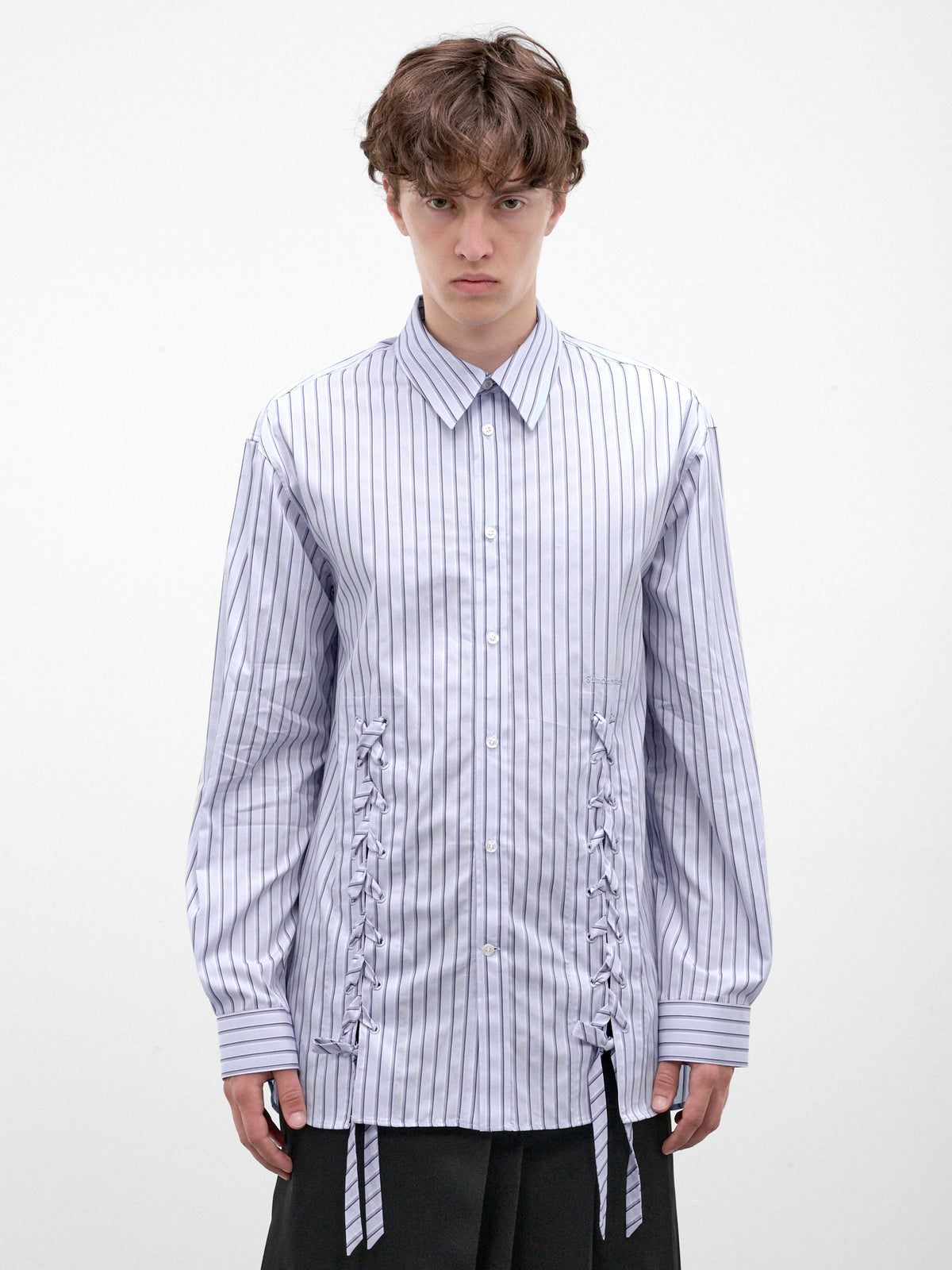 Blue Striped Poplin Lace-Up Shirt (5480-1351-PALE-BLUE)