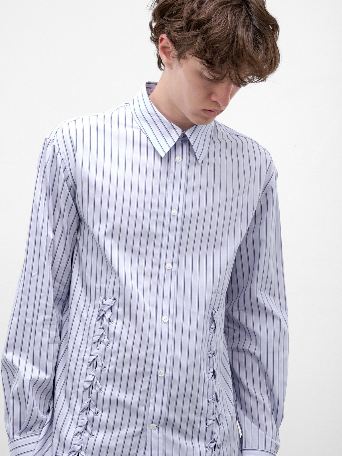Blue Striped Poplin Lace-Up Shirt (5480-1351-PALE-BLUE)