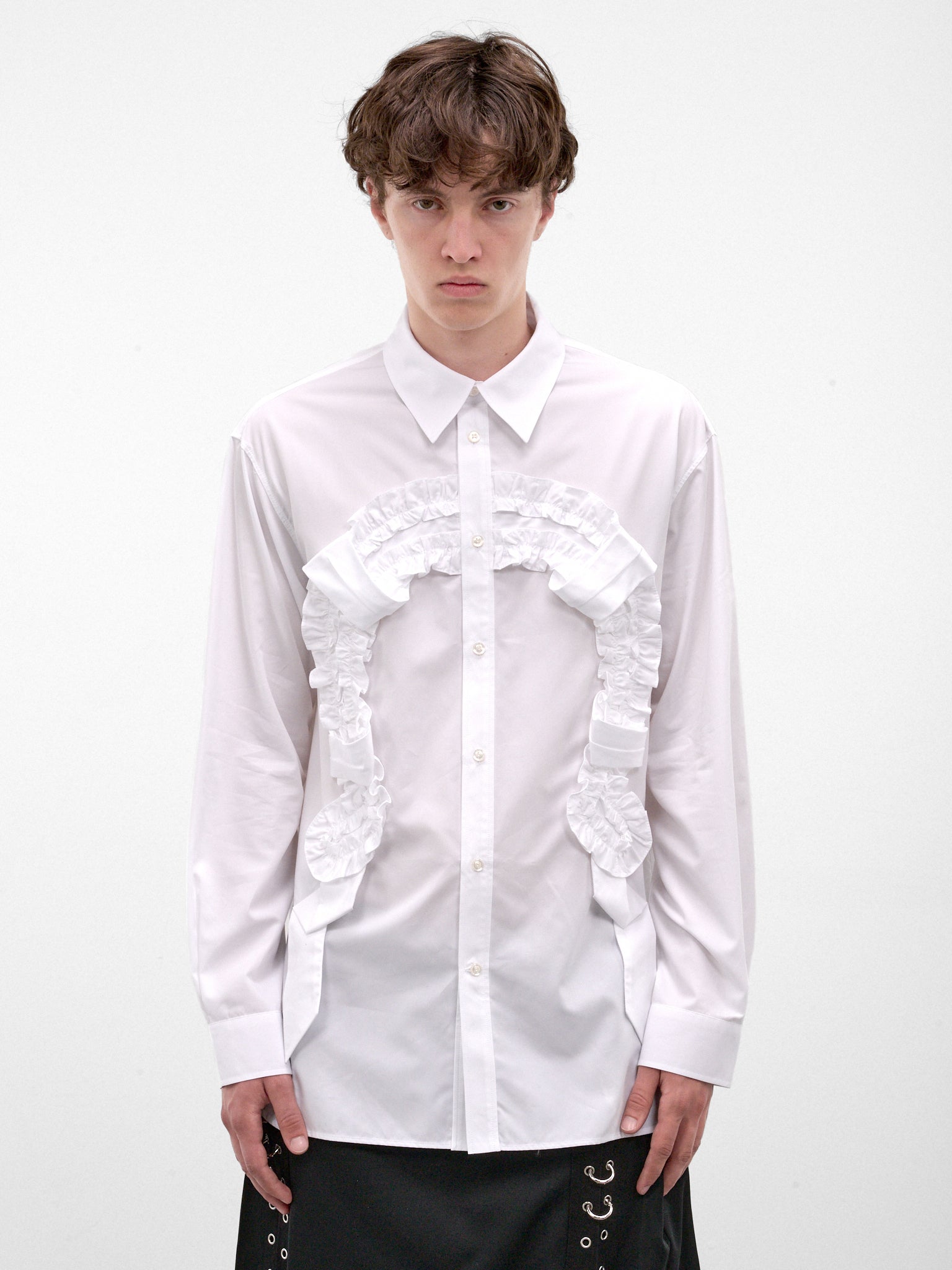 White Cotton Ruffled Horseshoe Shirt (5481-1287-WHITE)
