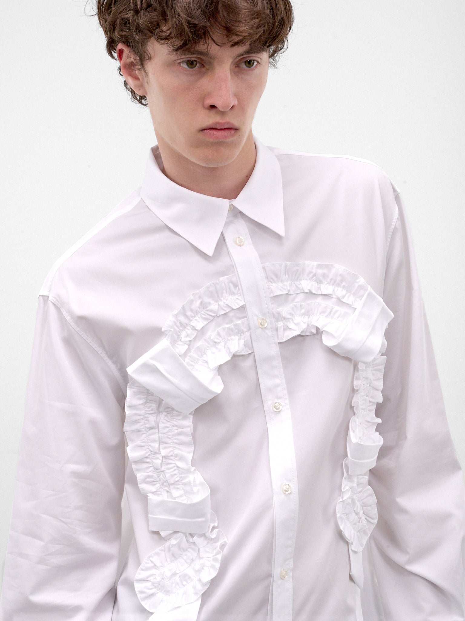 White Cotton Ruffled Horseshoe Shirt (5481-1287-WHITE)