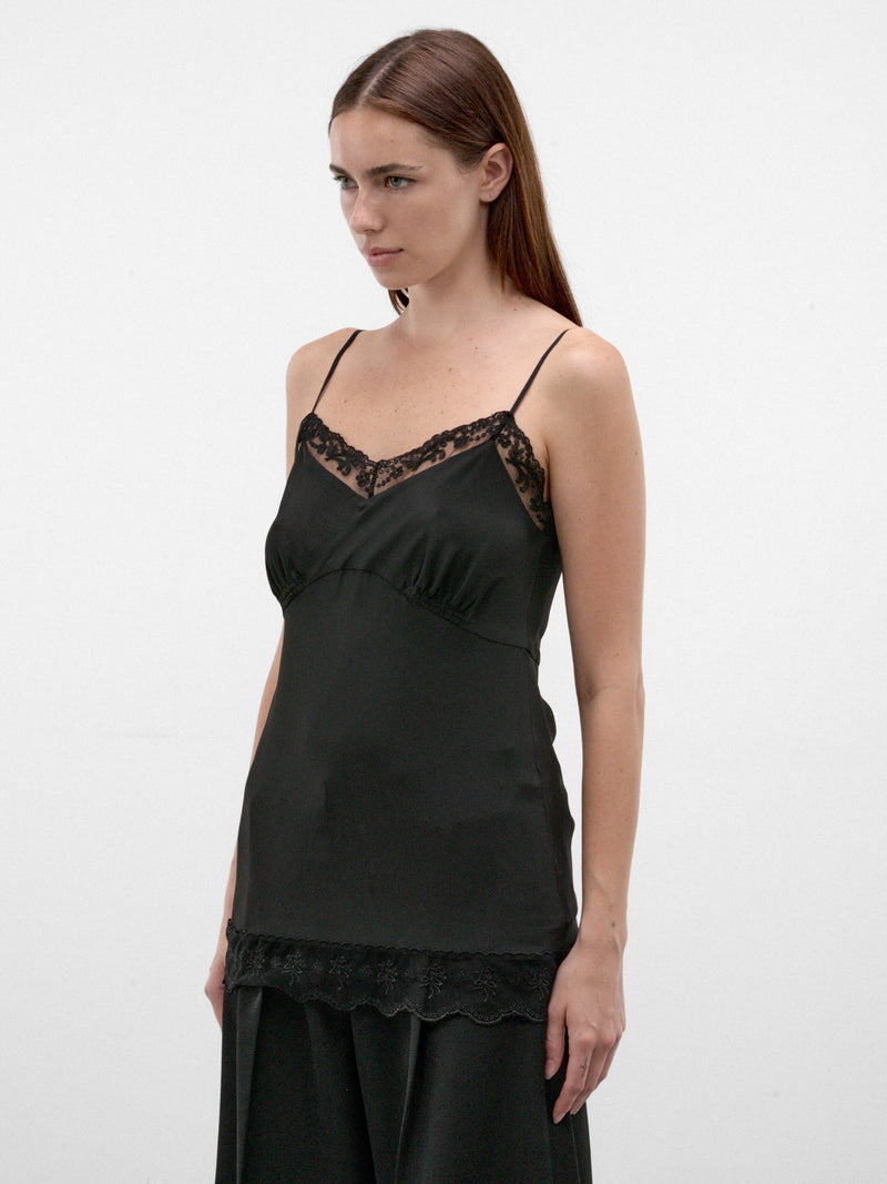 Black Crepe Lace Trim Camisole (5492-0514-BLACK)