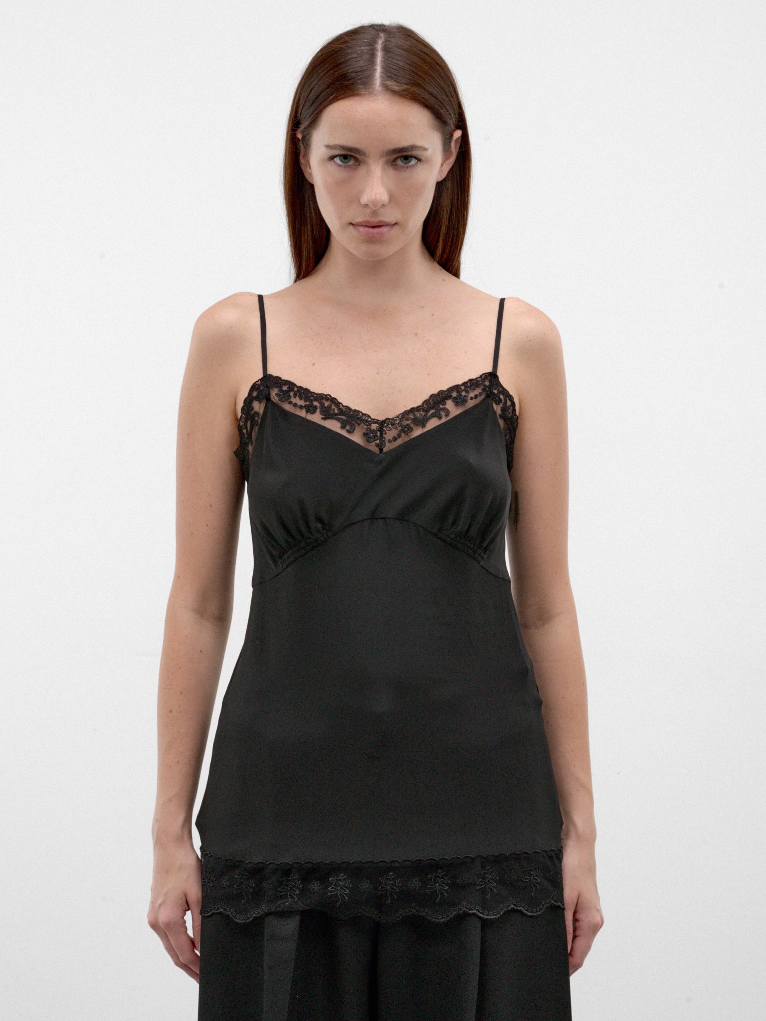 Black Crepe Lace Trim Camisole (5492-0514-BLACK)