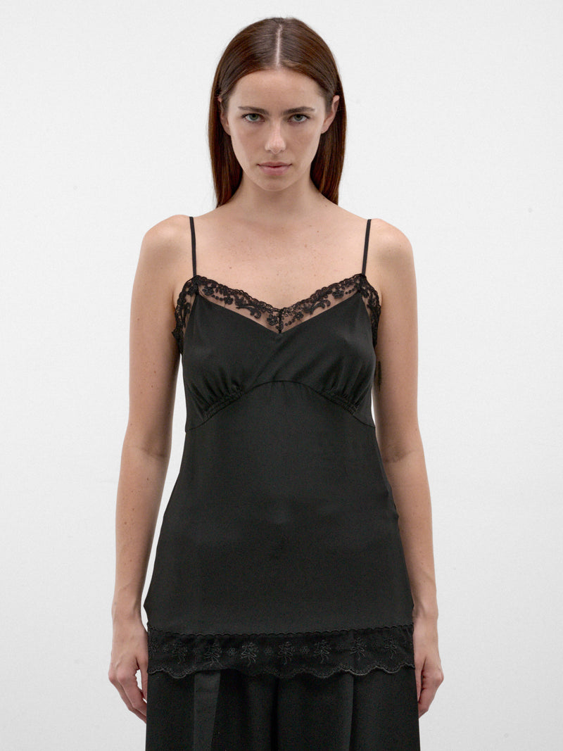 Black Crepe Lace Trim Camisole (5492-0514-BLACK)