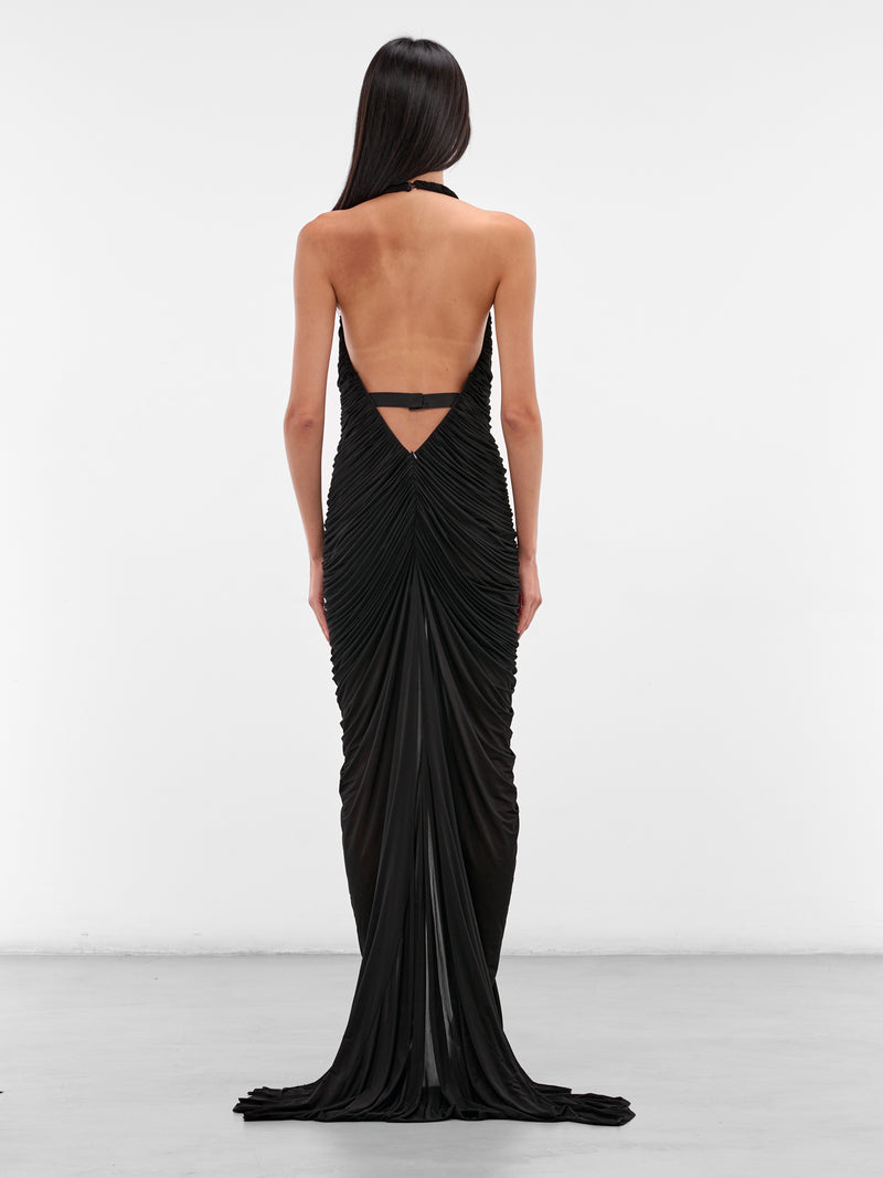 Black Ruched Halter Maxi Dress (552-T07-BLACK)