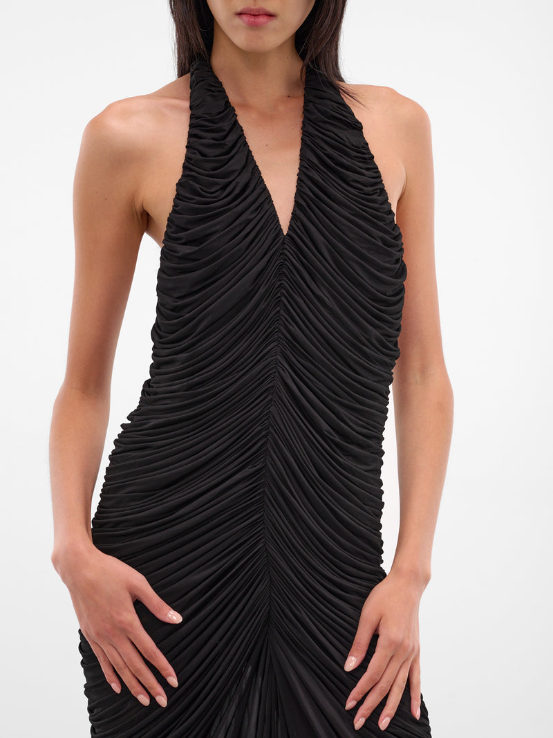 Black Ruched Halter Maxi Dress (552-T07-BLACK)