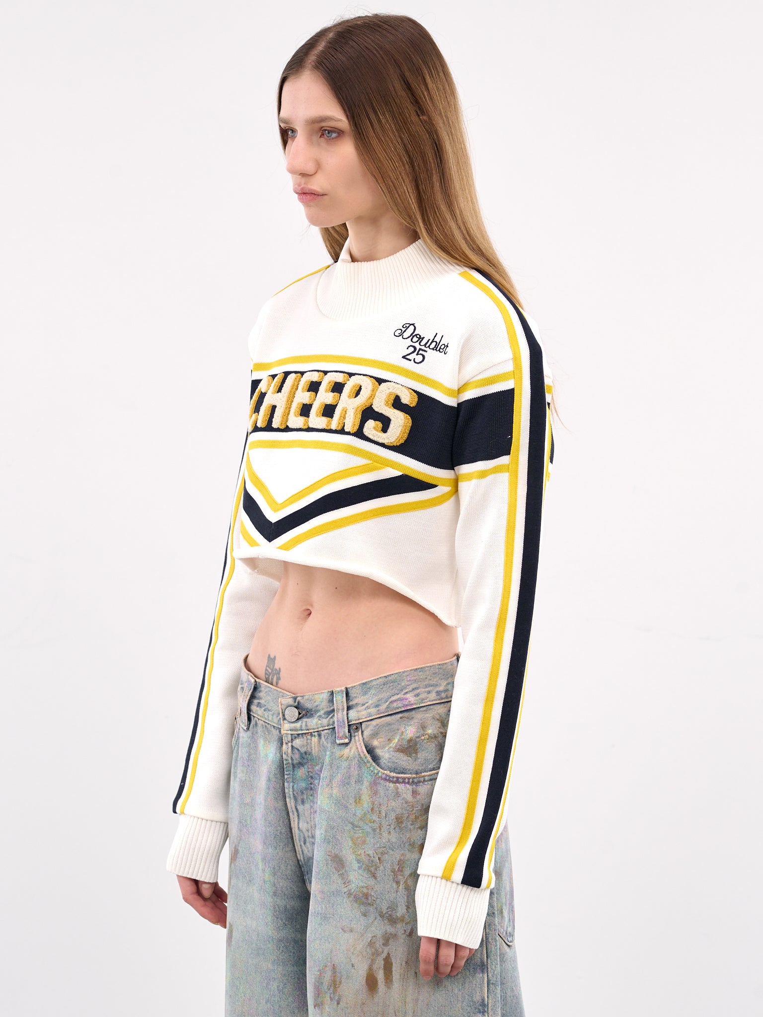 White Cropped Cheer Sweater Top (55KN185-WHITE)