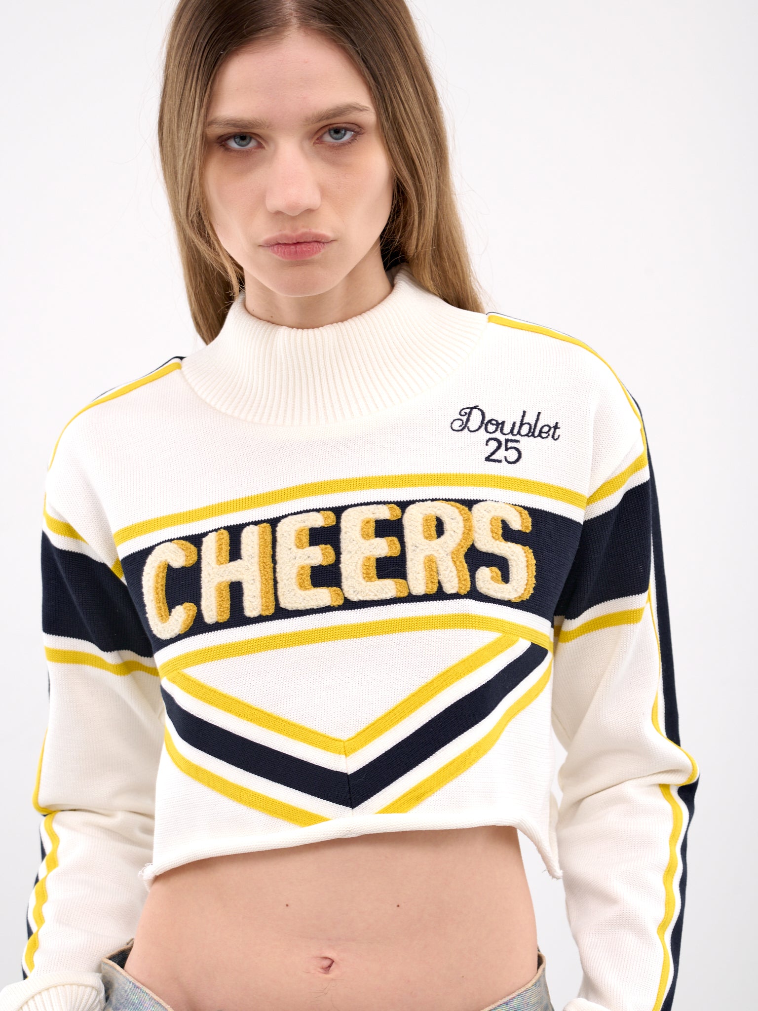 White Cropped Cheer Sweater Top (55KN185-WHITE)
