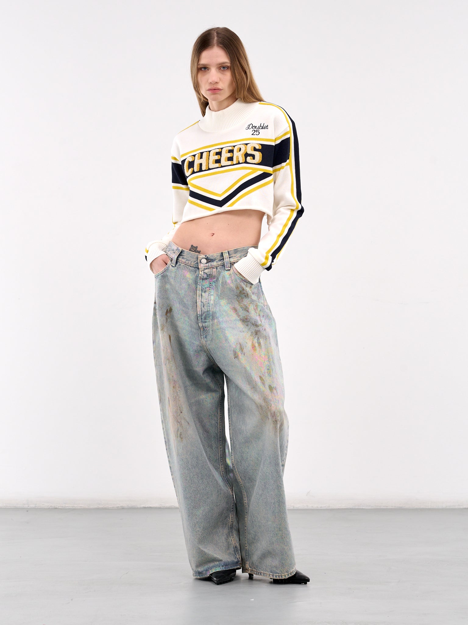 White Cropped Cheer Sweater Top (55KN185-WHITE)
