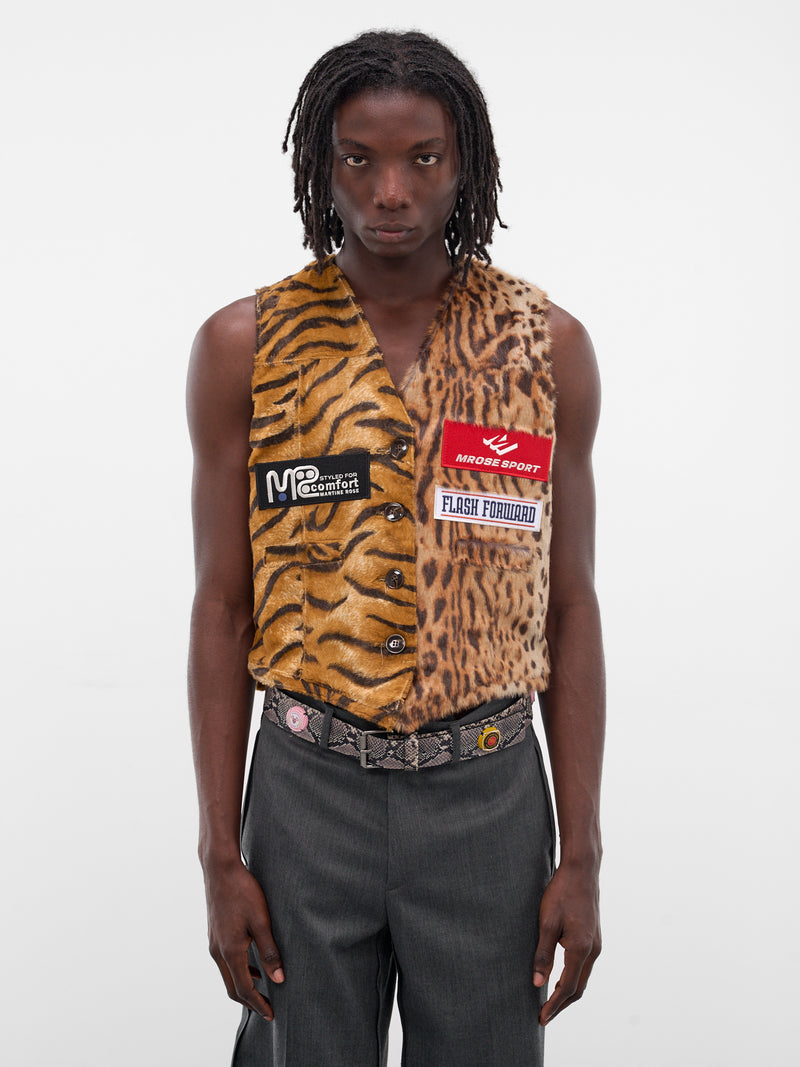 Reversible Tiger Stripe Leather Vest (566LP18001-BLACK)