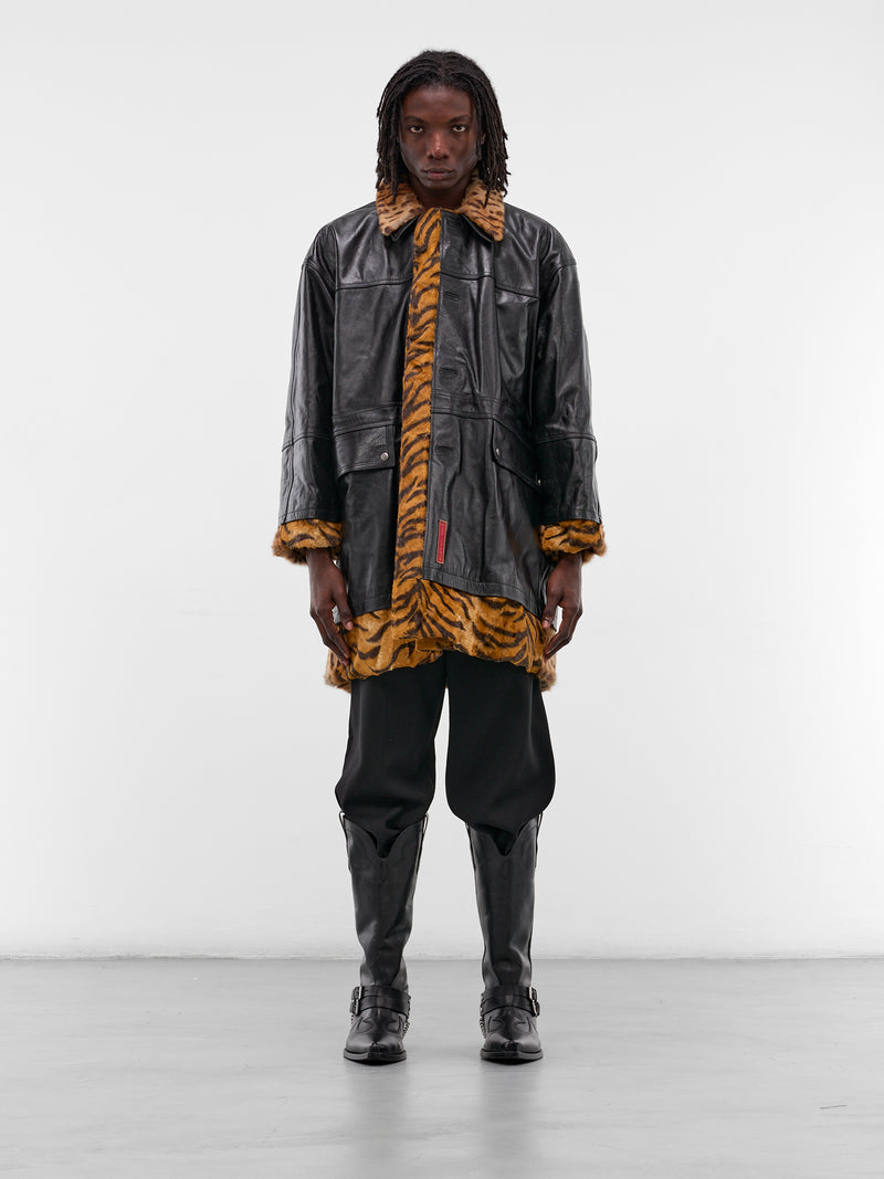 Reversible Tiger Stripe Leather Coat (567LP18001-BLACK)