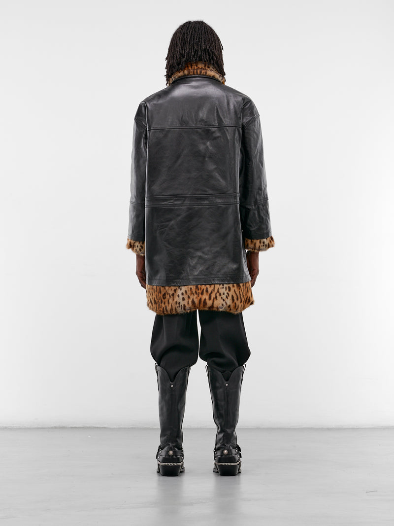 Reversible Tiger Stripe Leather Coat (567LP18001-BLACK)