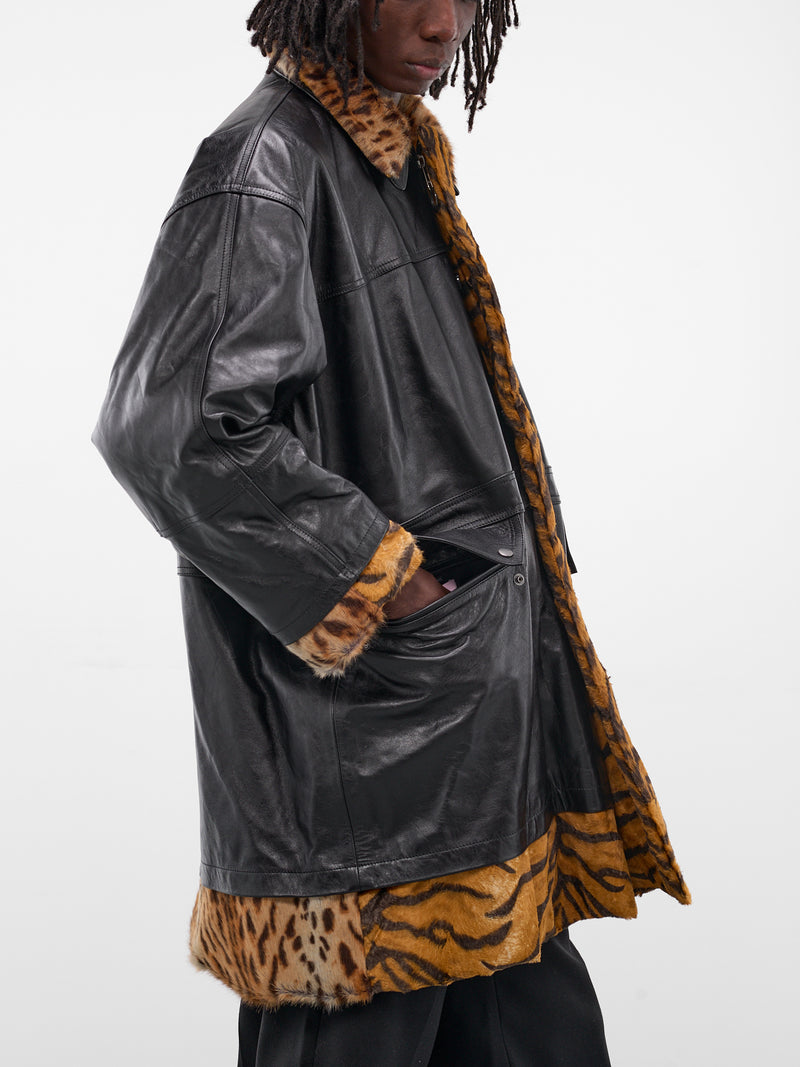Reversible Tiger Stripe Leather Coat (567LP18001-BLACK)
