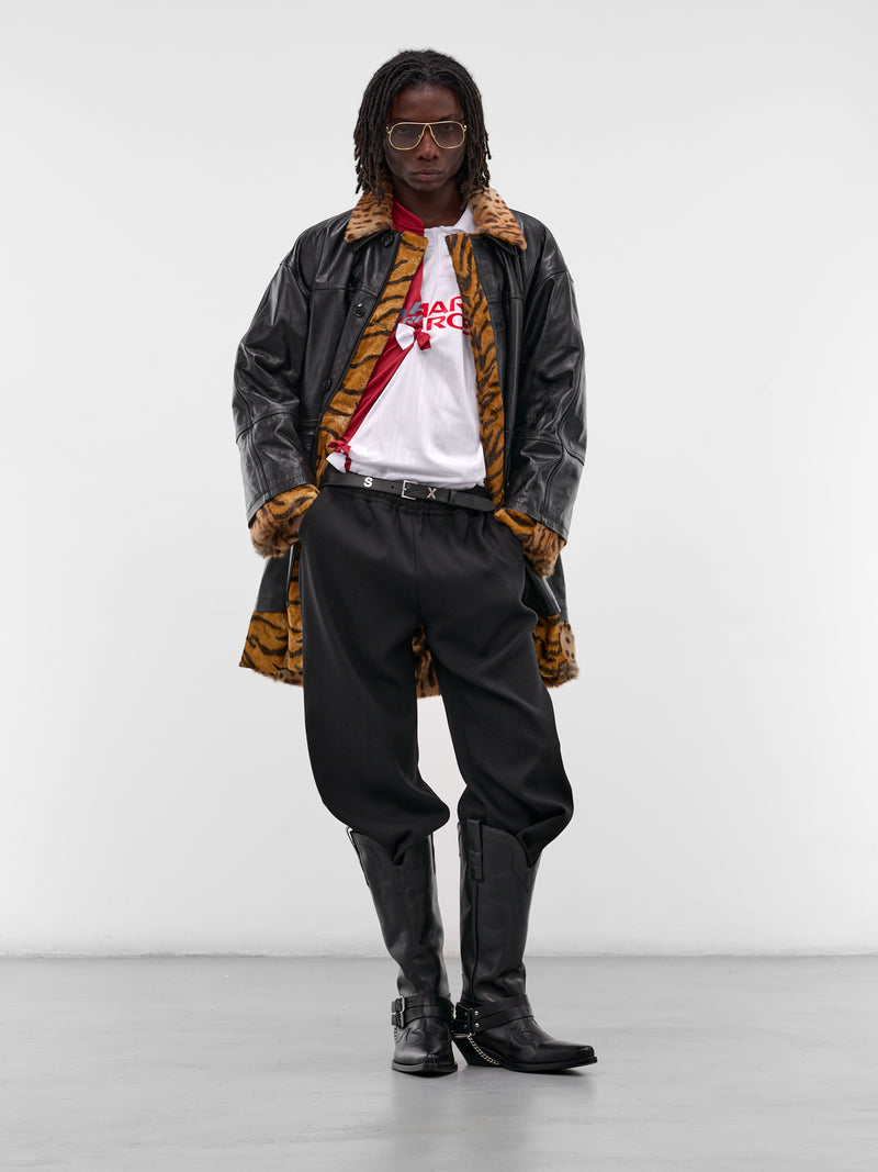 Reversible Tiger Stripe Leather Coat (567LP18001-BLACK)