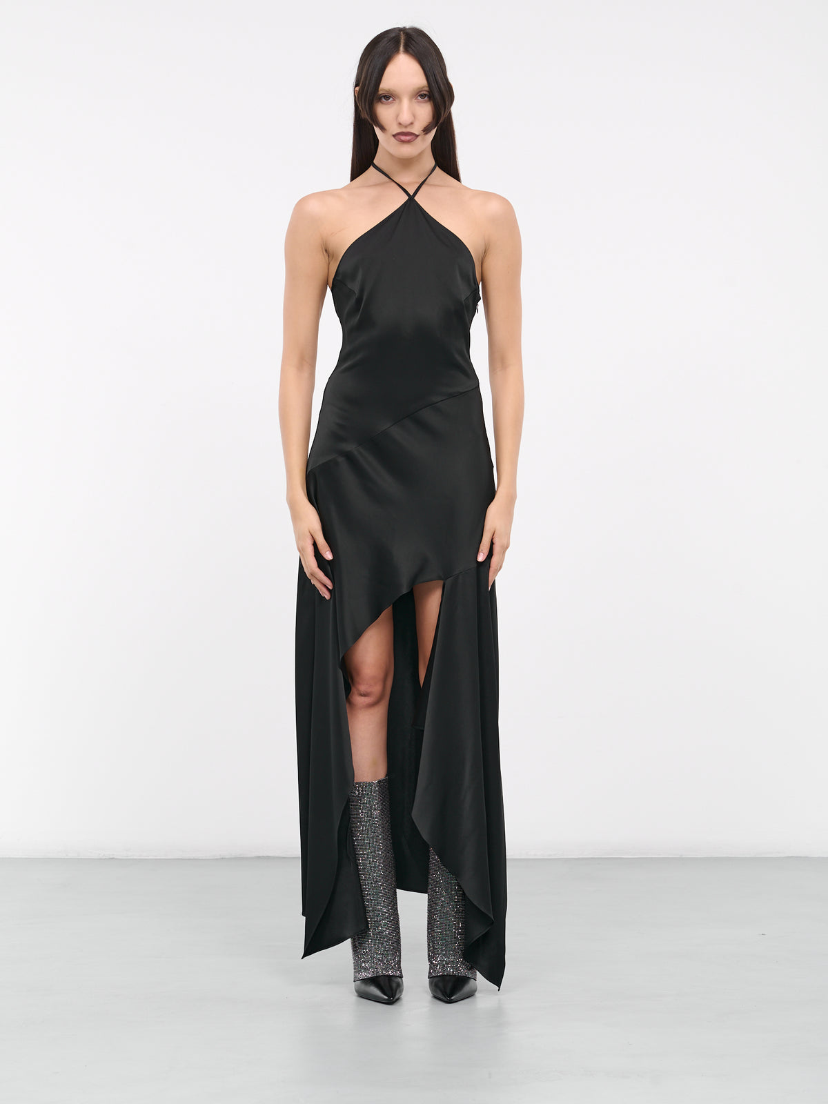 Halter Slit Dress (56D00692-1T006175-BLACK)