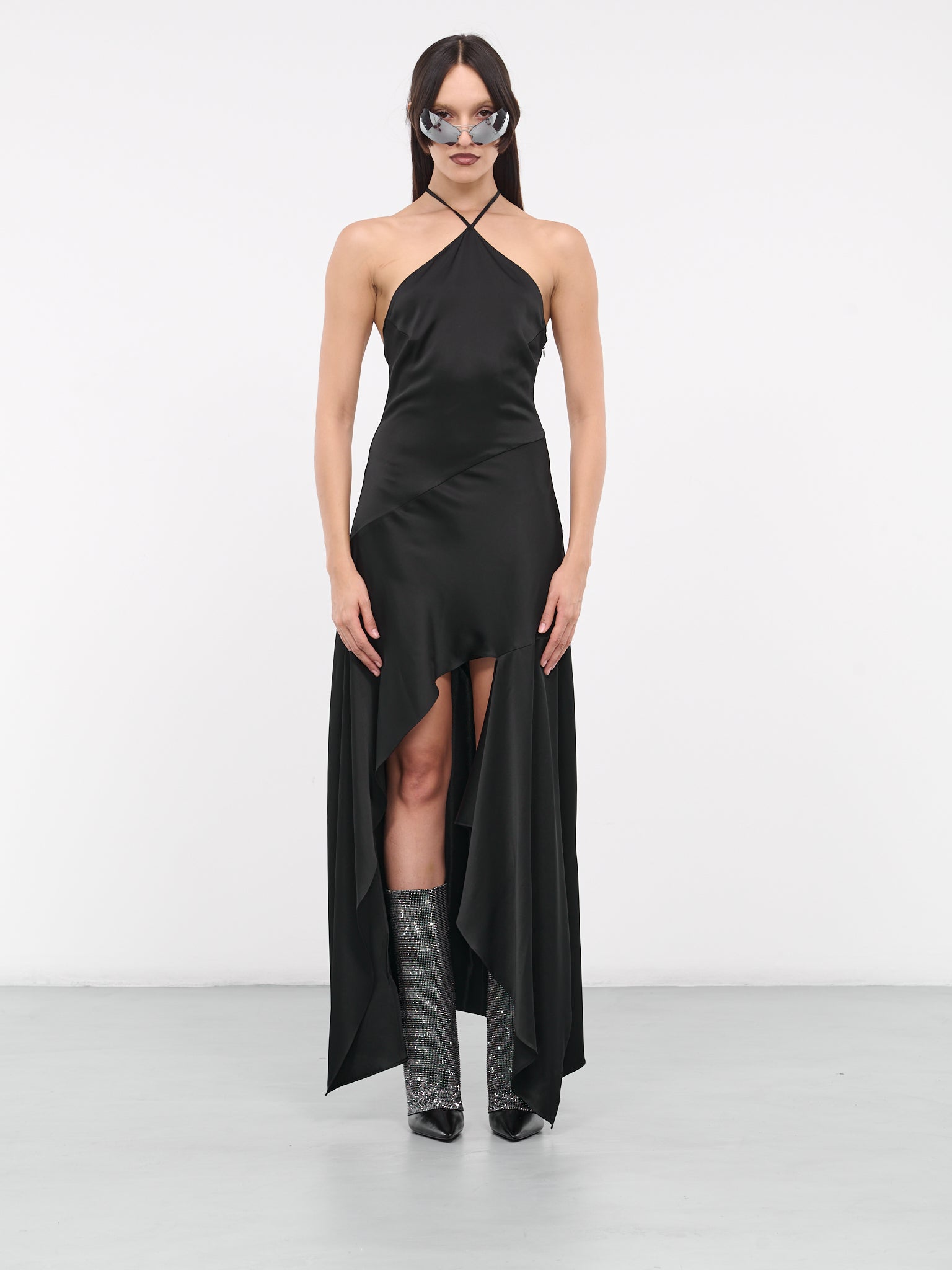 Halter Slit Dress (56D00692-1T006175-BLACK)