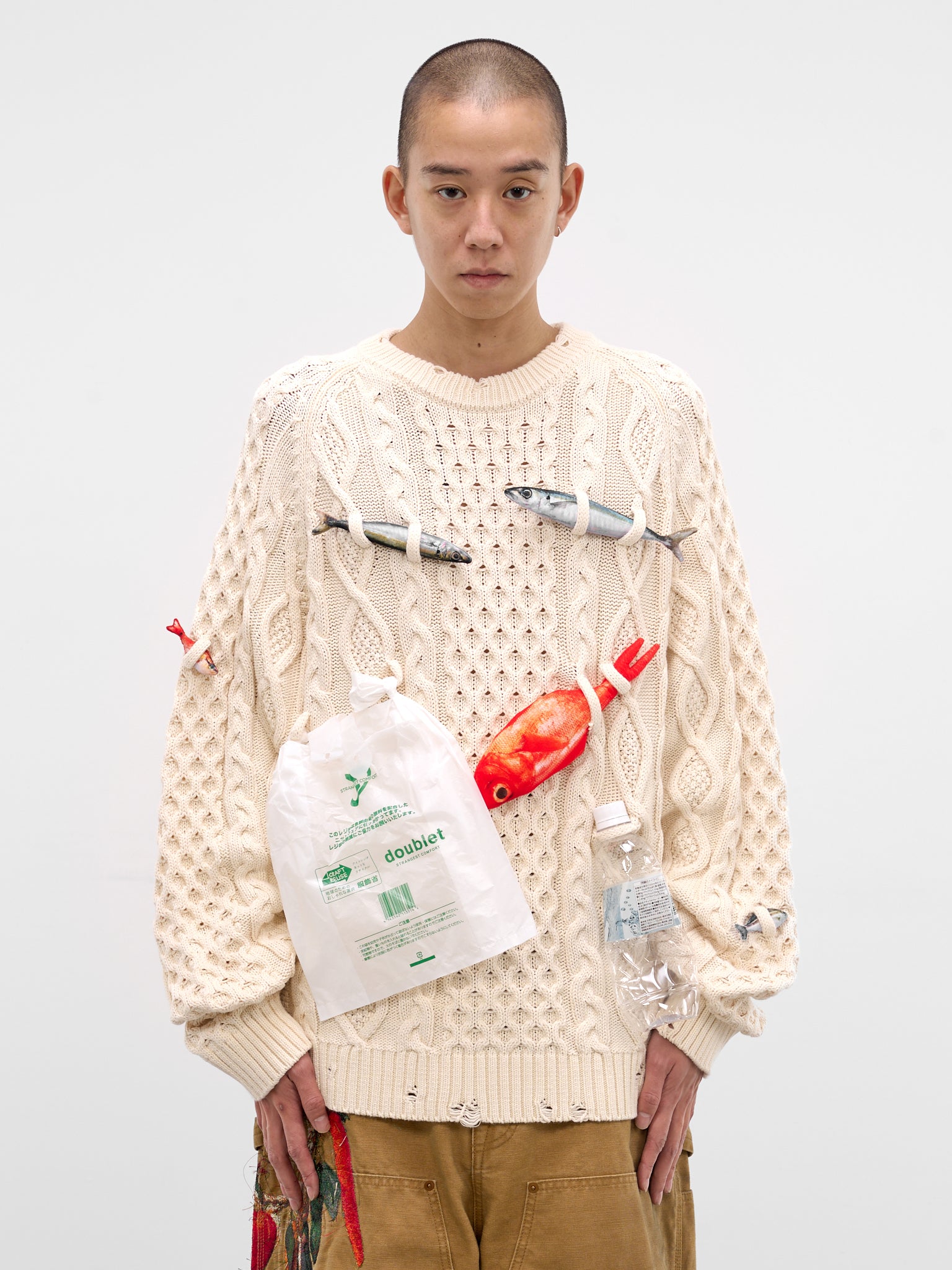 DOUBLET Fish Appliqué Cable-Knit Sweater | H.Lorenzo - front