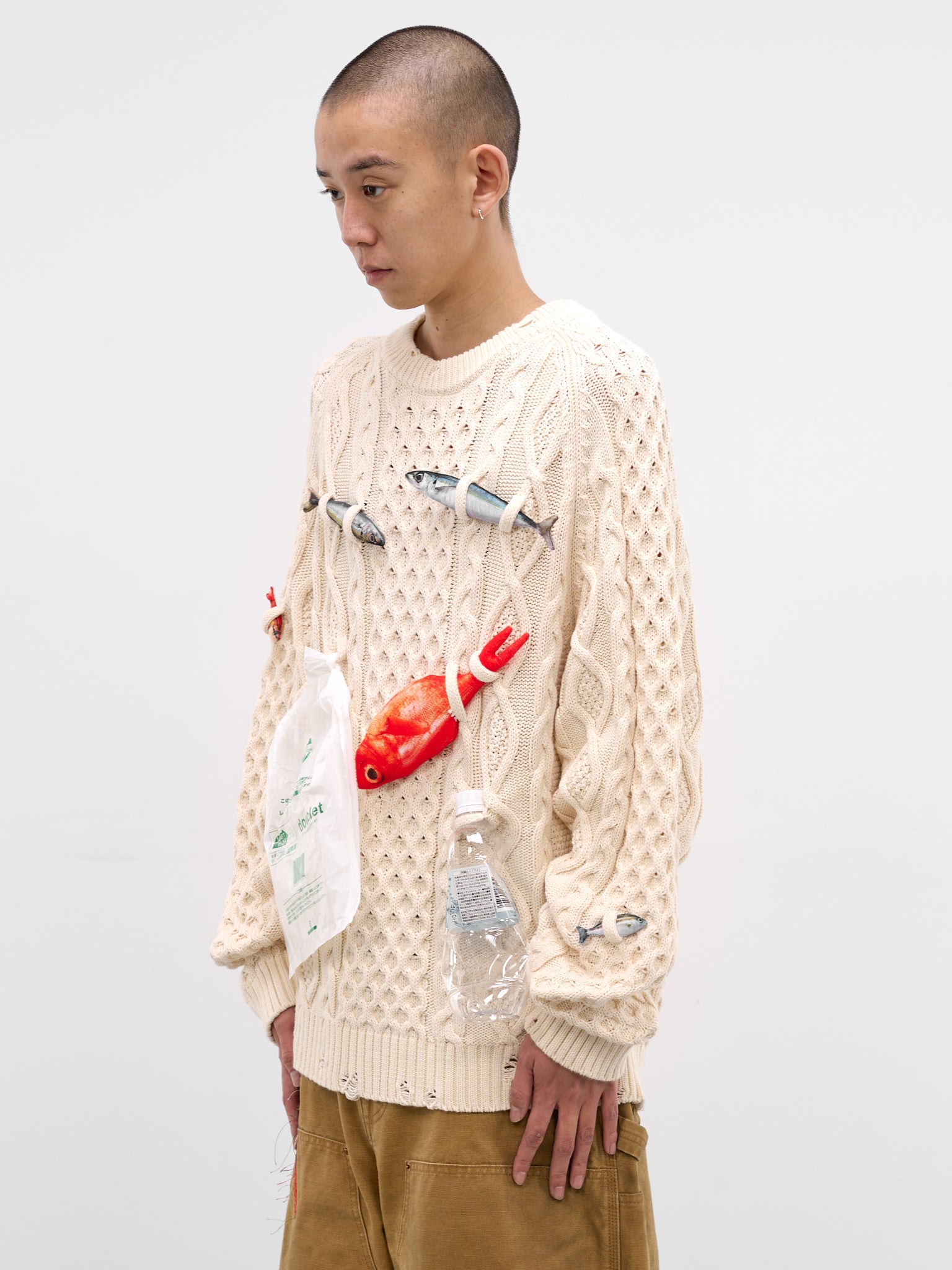 DOUBLET Fish Appliqué Cable-Knit Sweater | H.Lorenzo - side