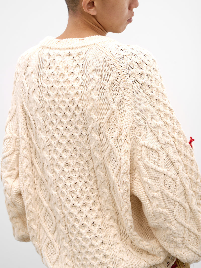 DOUBLET Fish Appliqué Cable-Knit Sweater | H.Lorenzo - detail 1