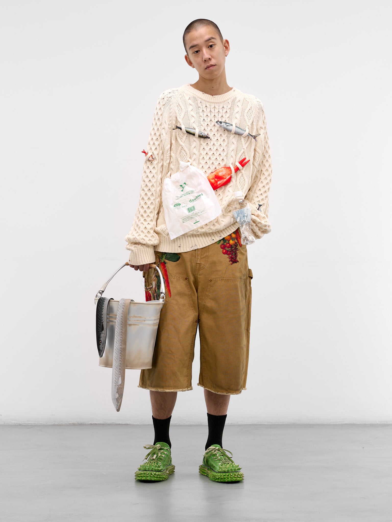 DOUBLET Fish Appliqué Cable-Knit Sweater | H.Lorenzo - styled