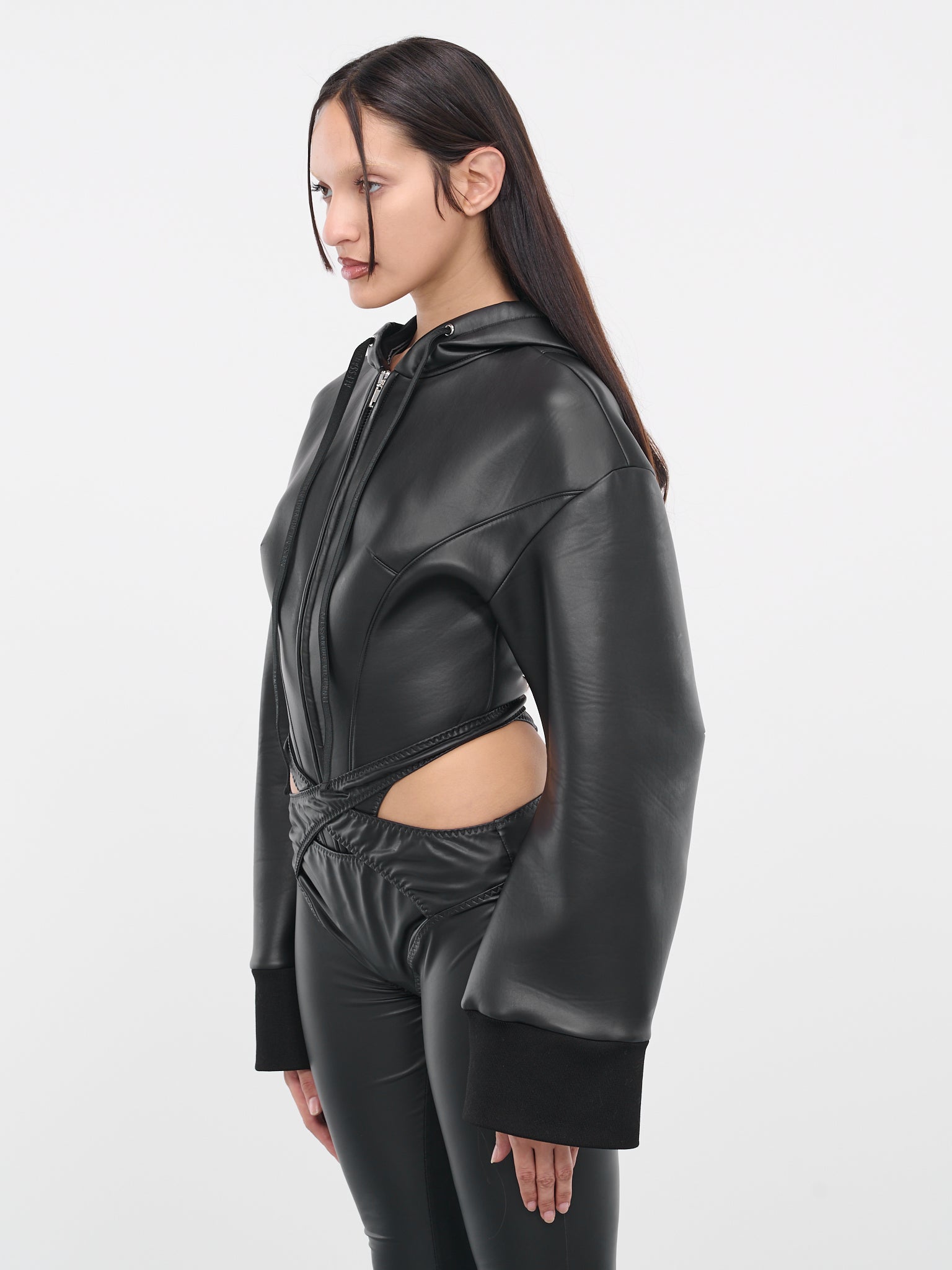 Faux-Leather Hoodie Bodysuit (59014A-VXE033-001-BLACK)