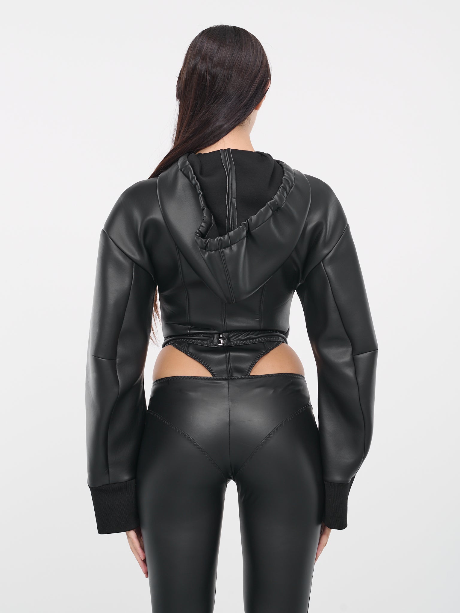 Faux-Leather Hoodie Bodysuit (59014A-VXE033-001-BLACK)