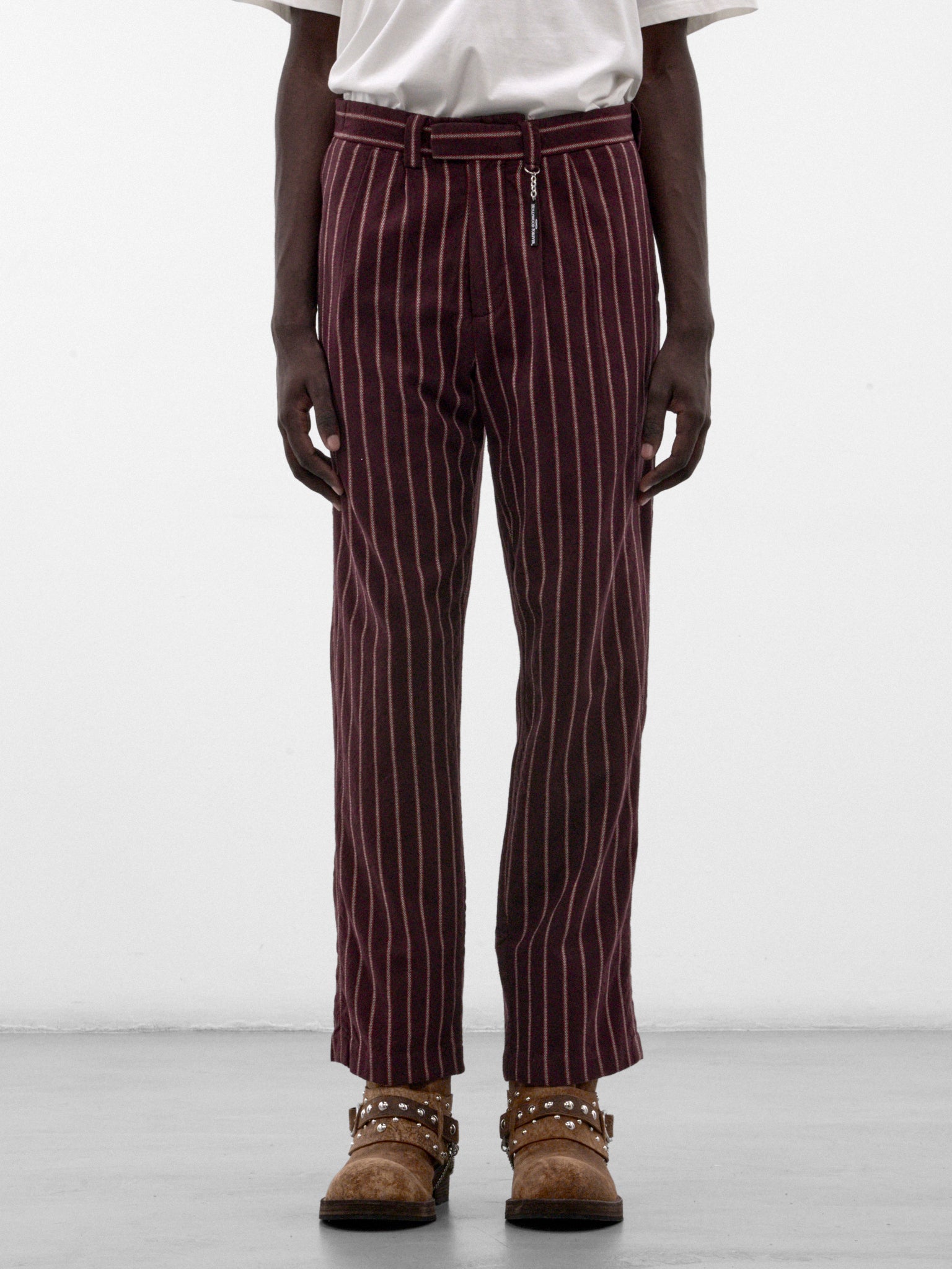 Maroon Pleated Stripe Pants (5M006Q3018VSM-MAROON)