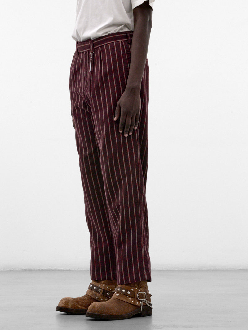 Maroon Pleated Stripe Pants (5M006Q3018VSM-MAROON)