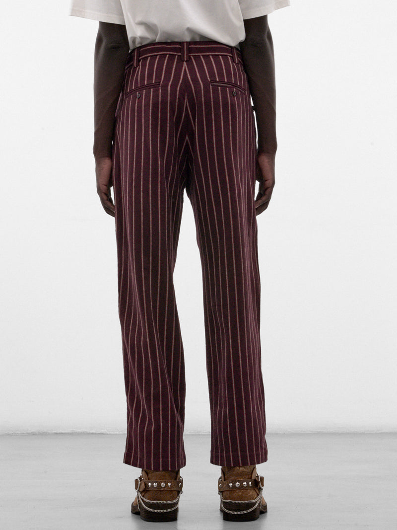 Maroon Pleated Stripe Pants (5M006Q3018VSM-MAROON)