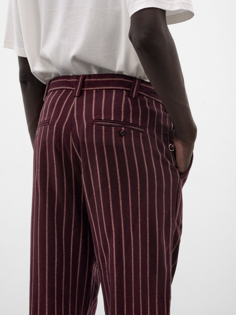 Maroon Pleated Stripe Pants (5M006Q3018VSM-MAROON)