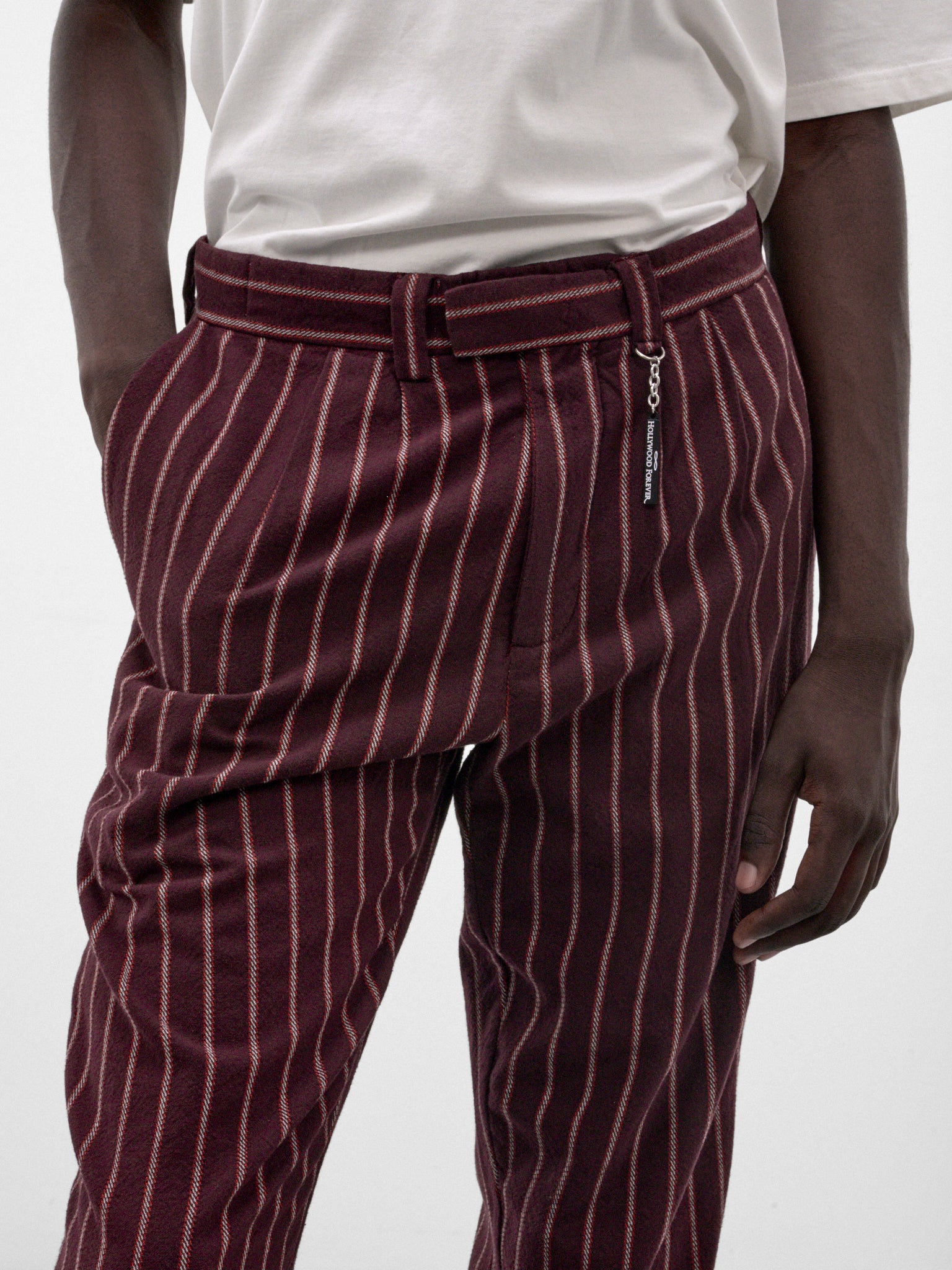 Maroon Pleated Stripe Pants (5M006Q3018VSM-MAROON)