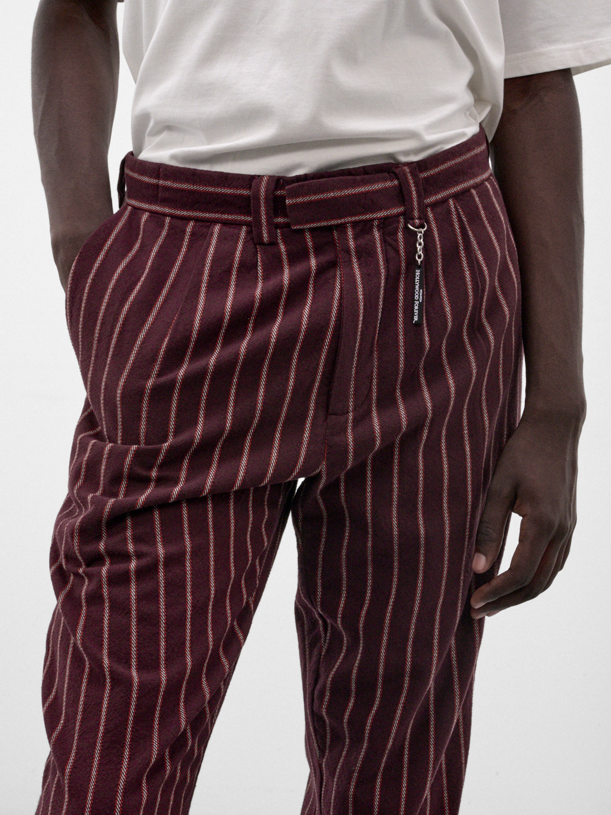 Maroon Pleated Stripe Pants (5M006Q3018VSM-MAROON)