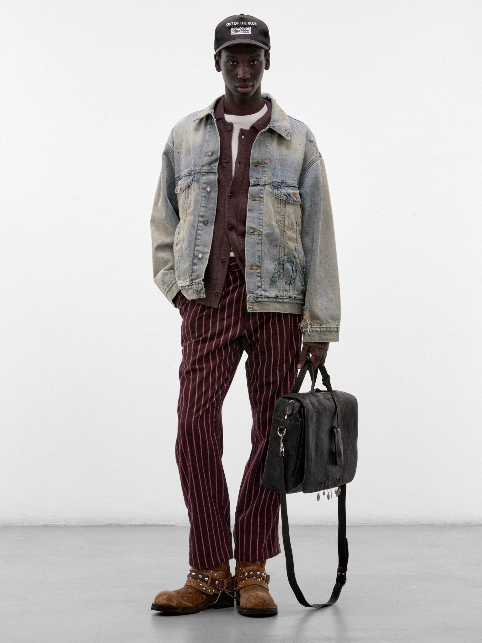 Maroon Pleated Stripe Pants (5M006Q3018VSM-MAROON)