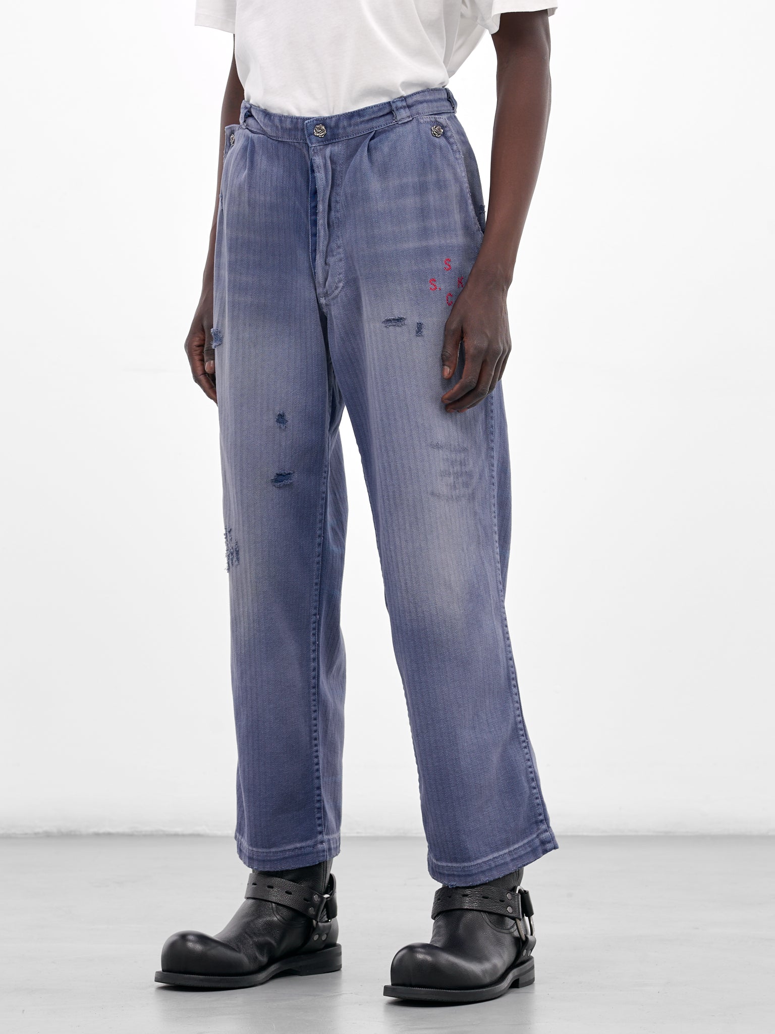 Holy City Herringbone Distressed Pants (5U002Q3009-BLUE)