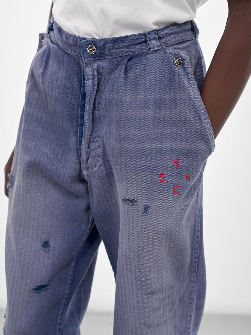 Holy City Herringbone Distressed Pants (5U002Q3009-BLUE)