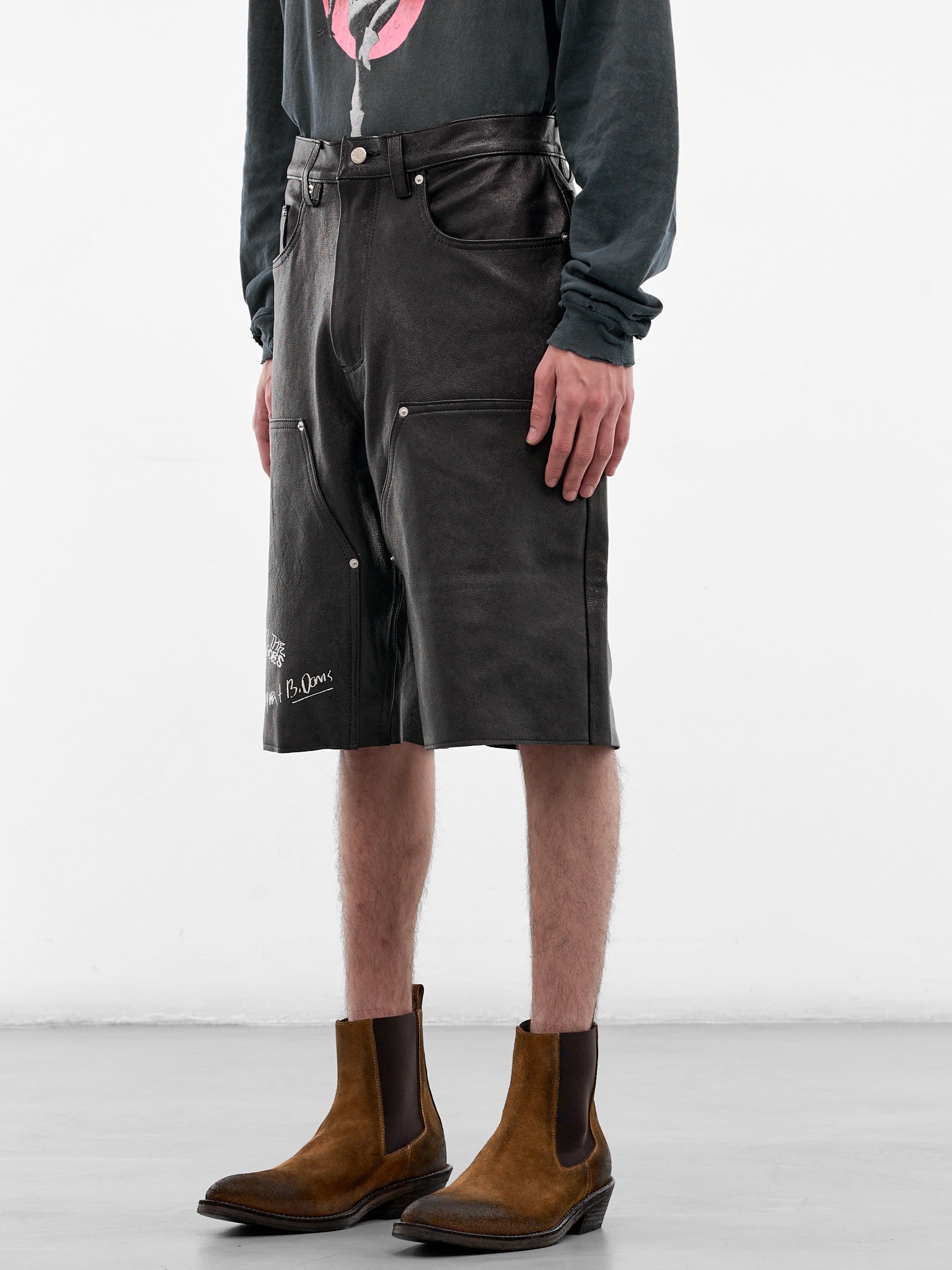 Black Leather Holy Mountain Shorts (5U011Q1010-BLACK)